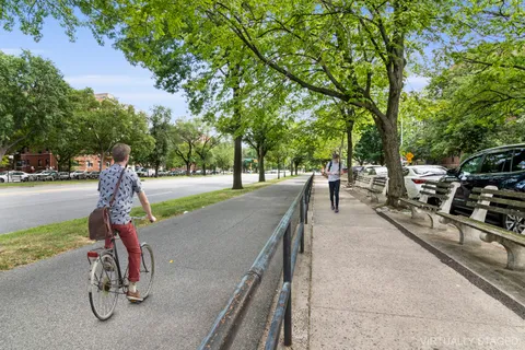 front view of a building with a trees