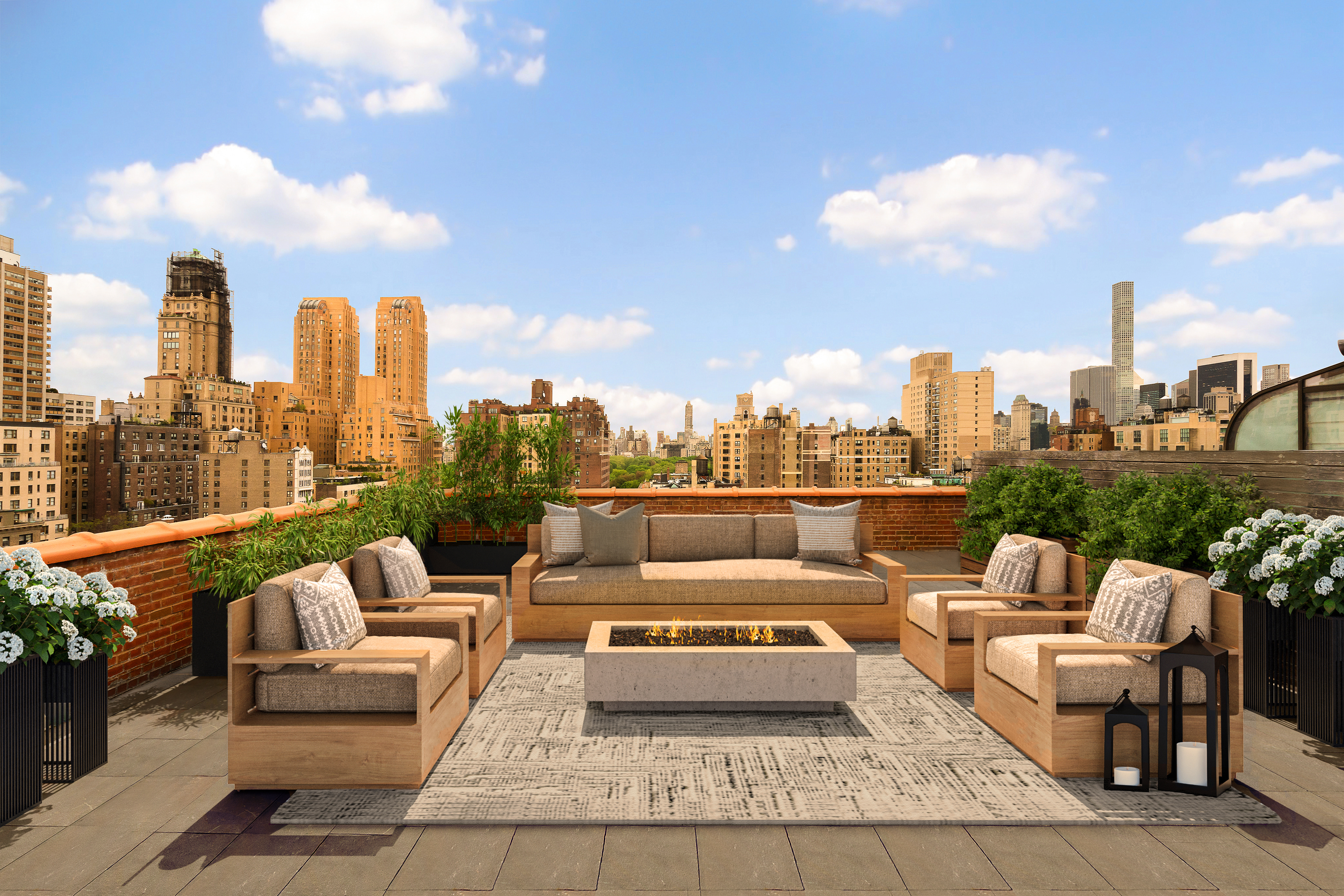 a view of a terrace with furniture