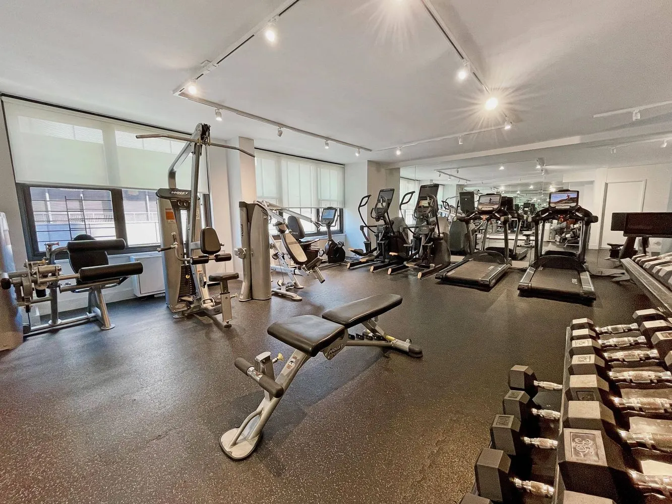 a view of a room with gym equipment