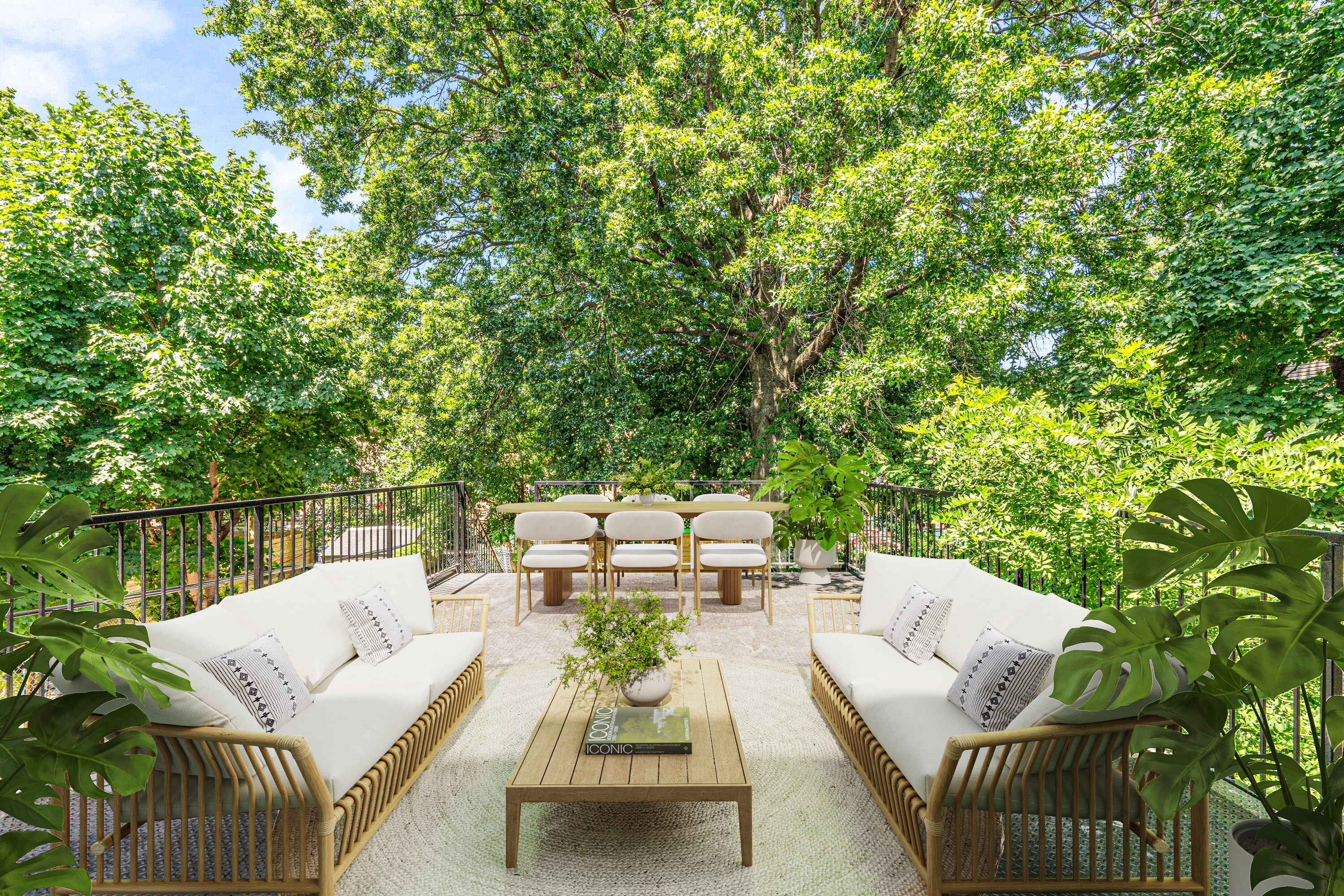 1273 Saint Marks Avenue Brooklyn, NY 11213 - Photo 9 of 12 a view of a patio with couches potted plants and large tree