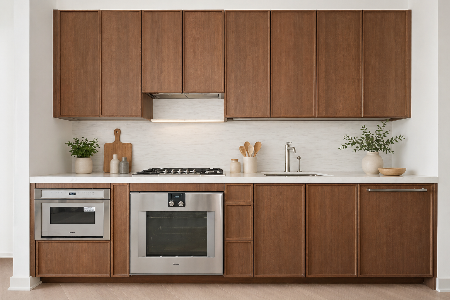 180 Front Street, Unit 2J Brooklyn, NY 11201 - Photo 5 of 22 a kitchen with granite countertop wooden cabinets and white appliances