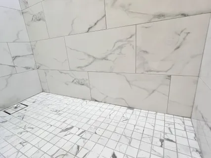 a bathroom with a bathtub