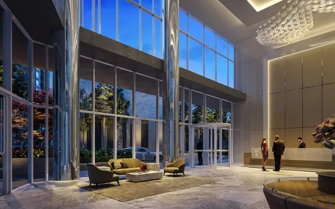 a view of a building with sitting area