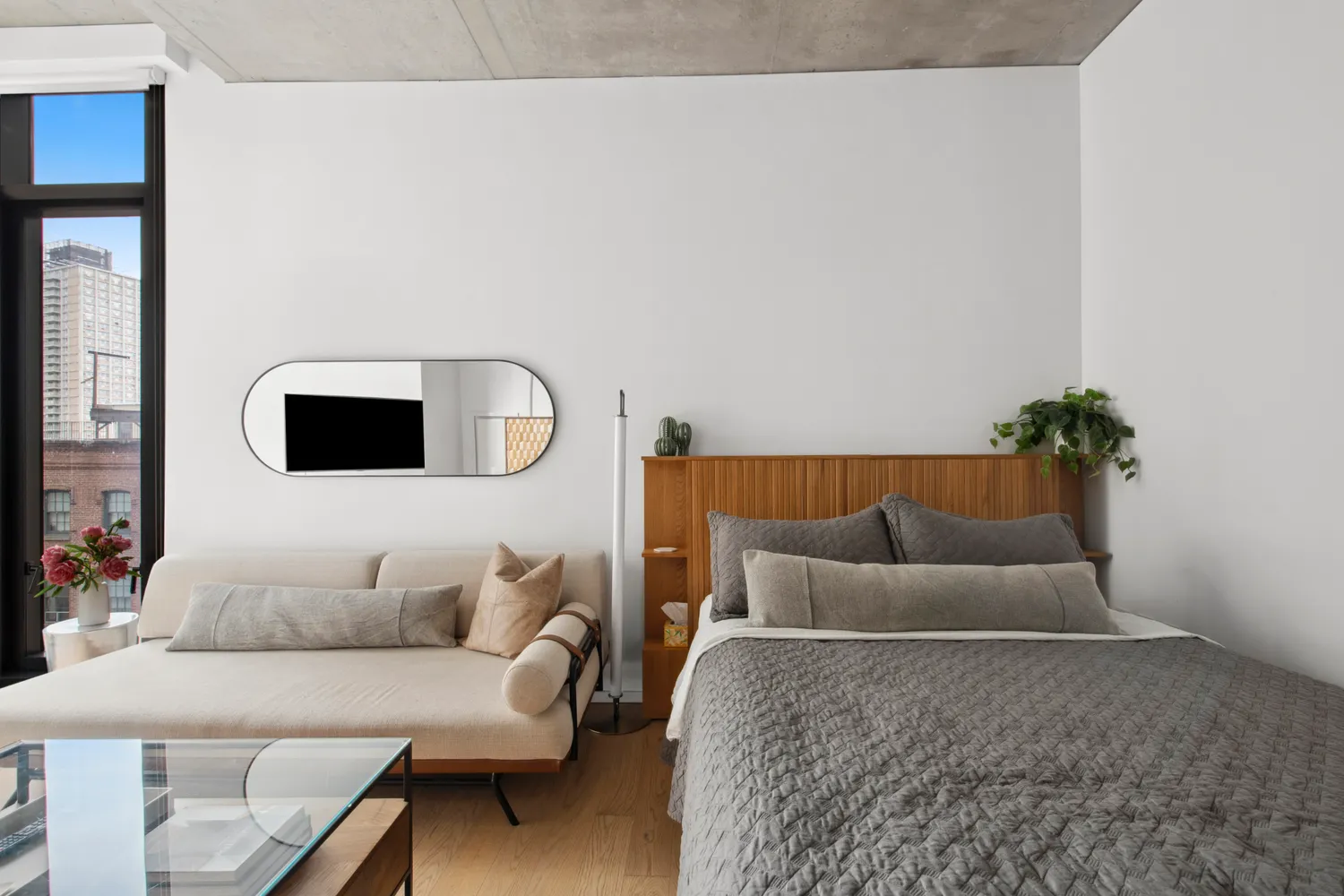 a living room with furniture and a couch