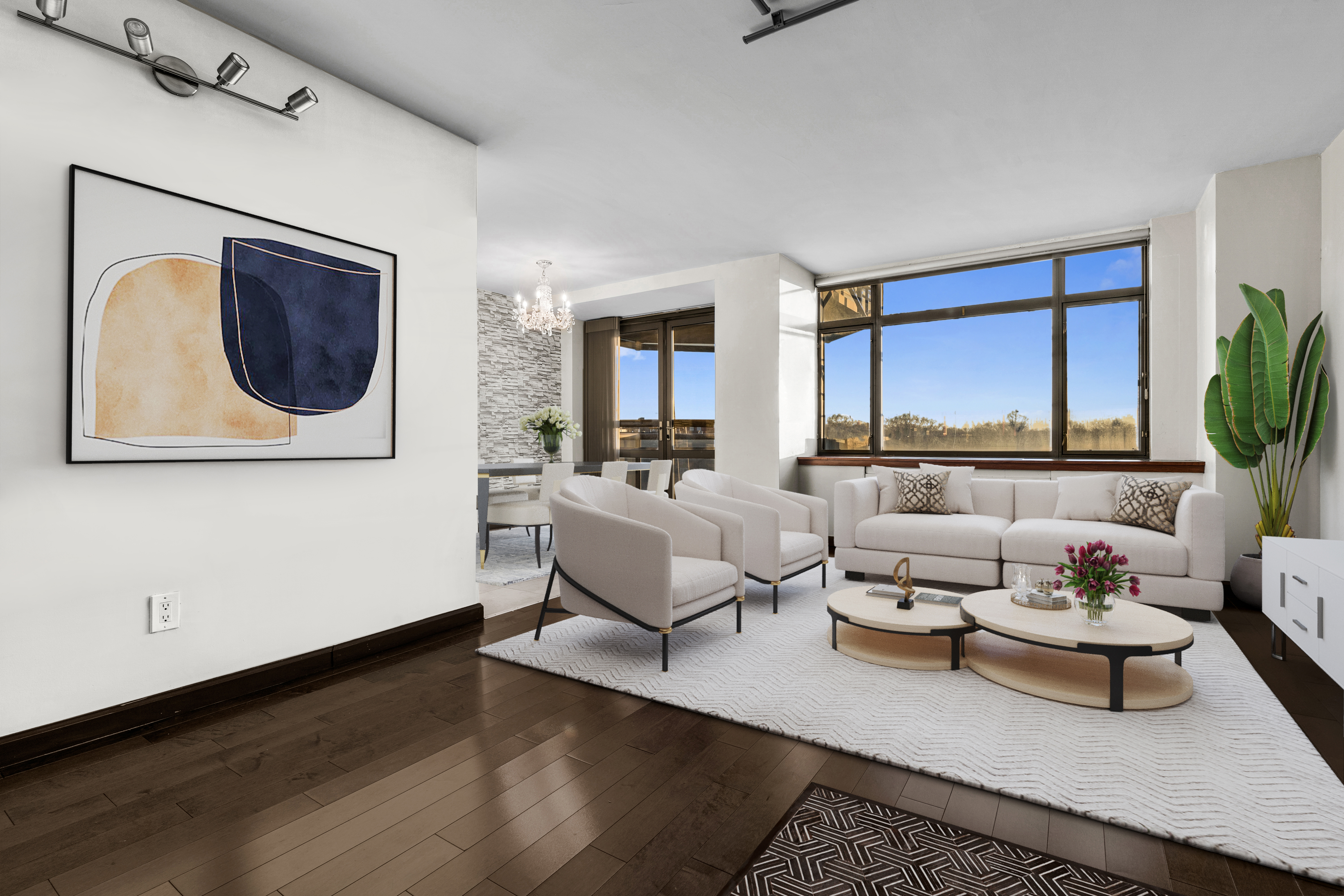 112-01 Queens Boulevard, Unit 7E Queens, NY 11375 - Photo 3 of 27 a living room with furniture and a potted plant