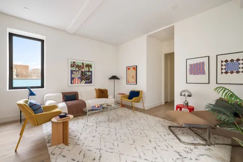 a living room with furniture or couch and a potted plant