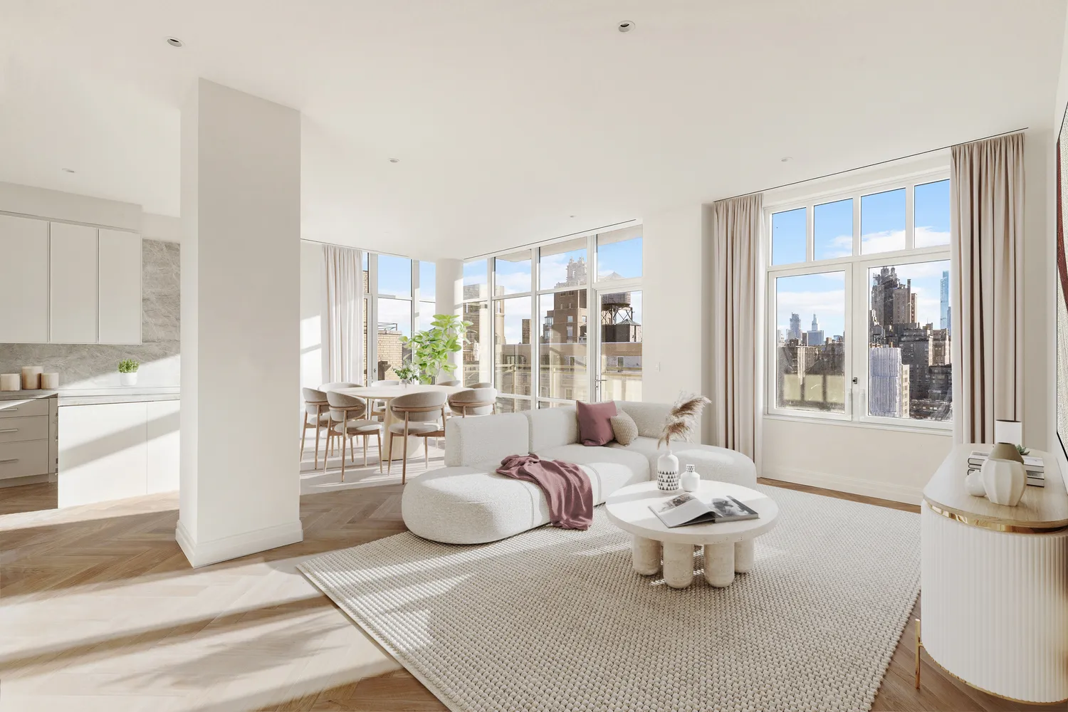 a living room with furniture and next to a window