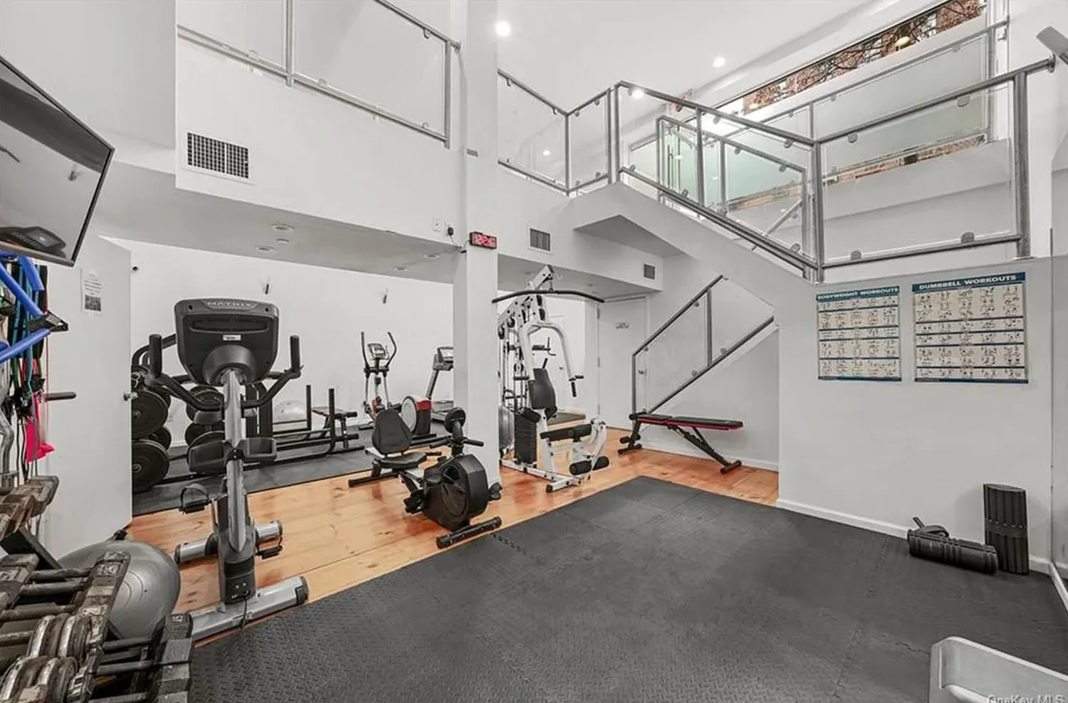 a view of a room with gym equipment