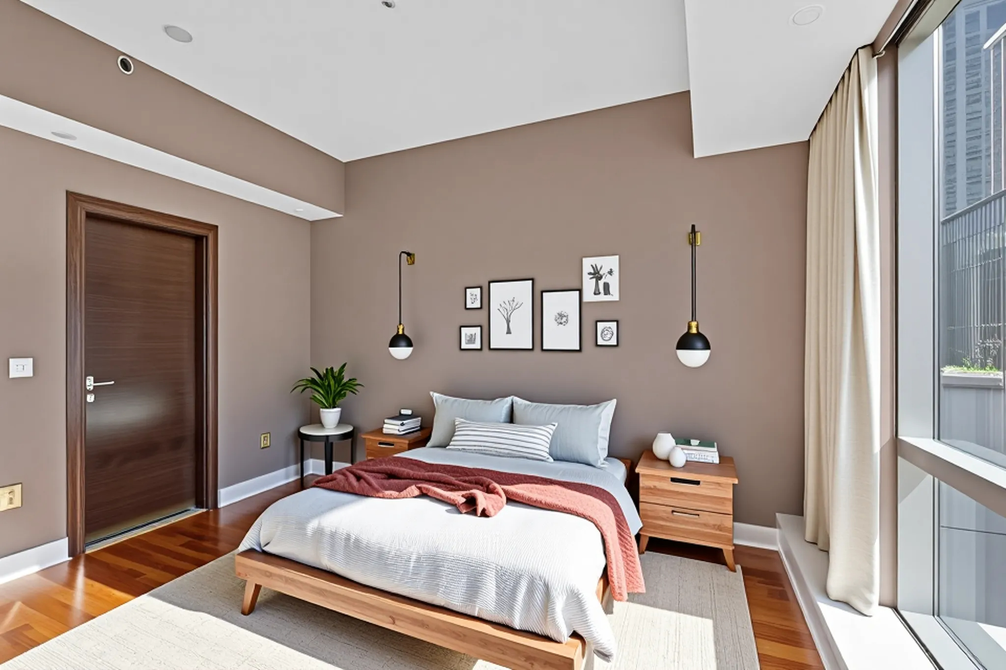 150 Myrtle Avenue, Unit 803 Brooklyn, NY 11201 - Photo 8 of 29 a bedroom with a bed and a potted plant