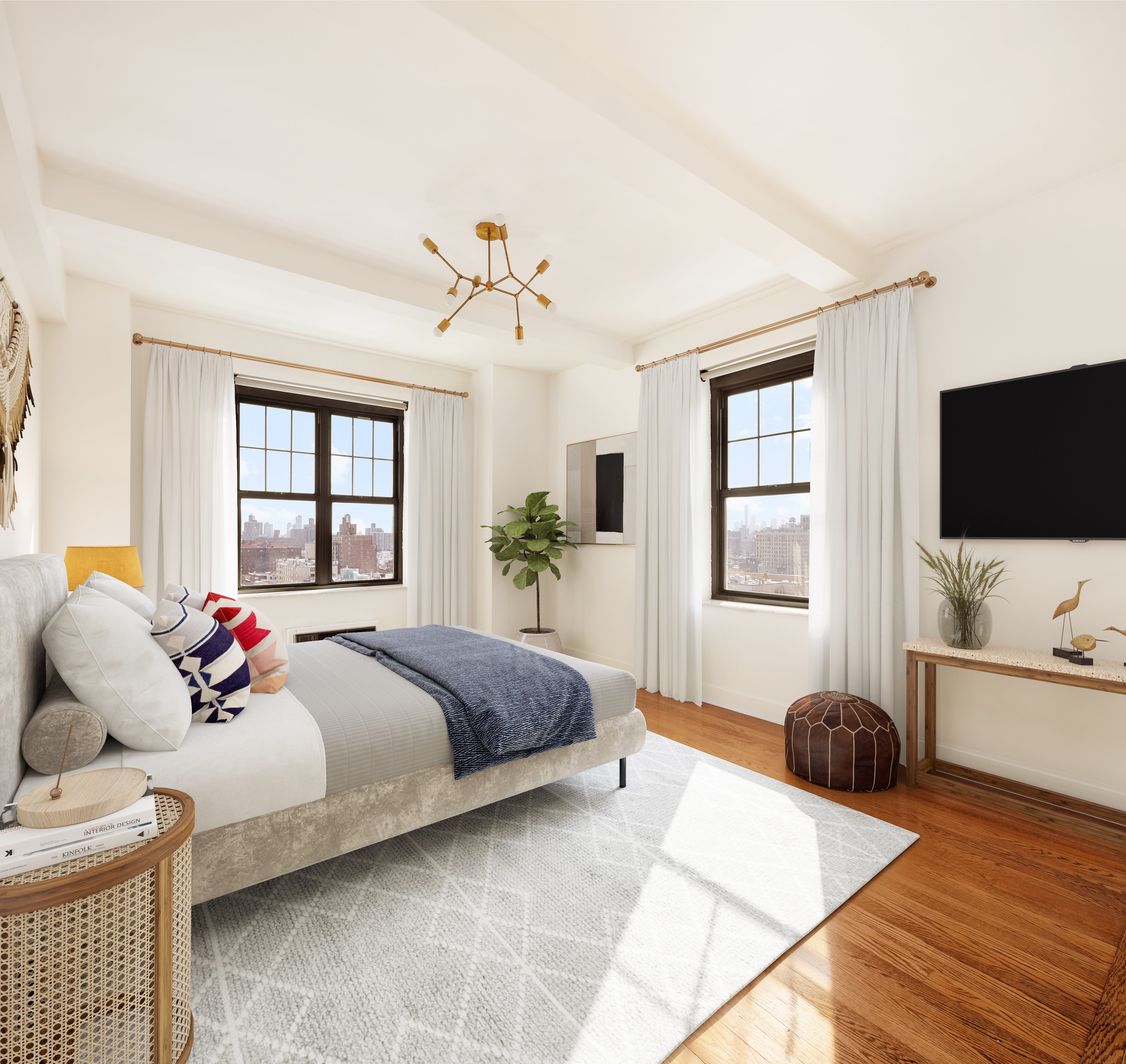 200 East 16th Street, Unit 16L Manhattan, NY 10003 - Photo 5 of 12 a bedroom with a bed and a flat screen tv