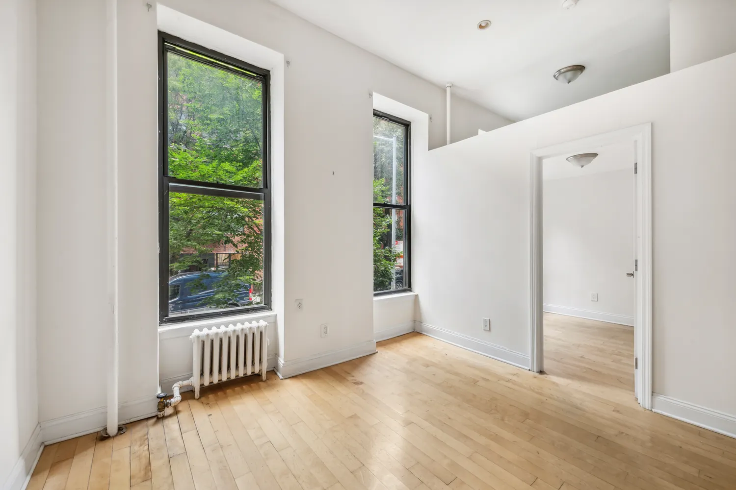 an empty room with windows