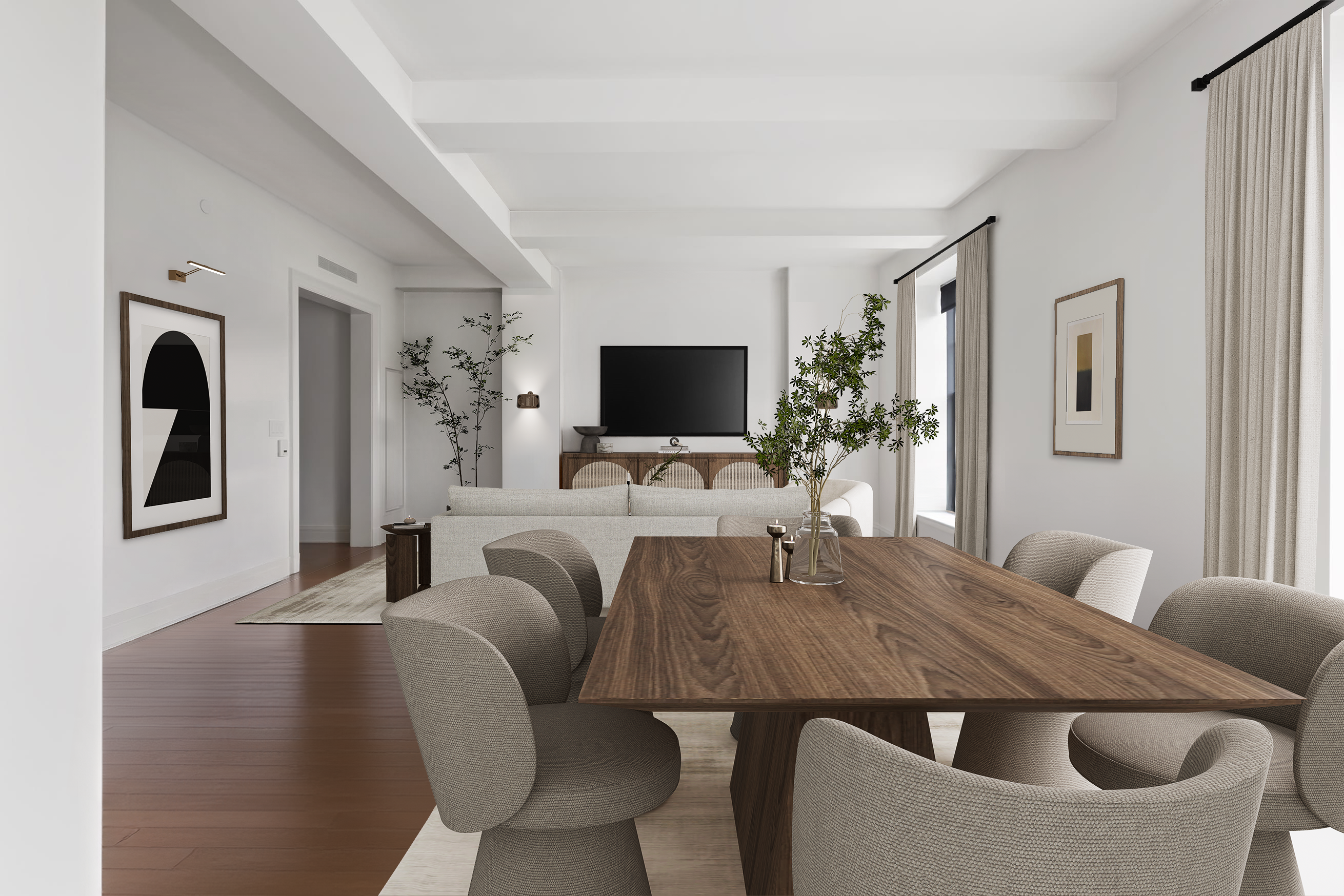 160 West 12th Street, Unit 78 Manhattan, NY 10011 - Photo 3 of 22 a living room with furniture and a flat screen tv