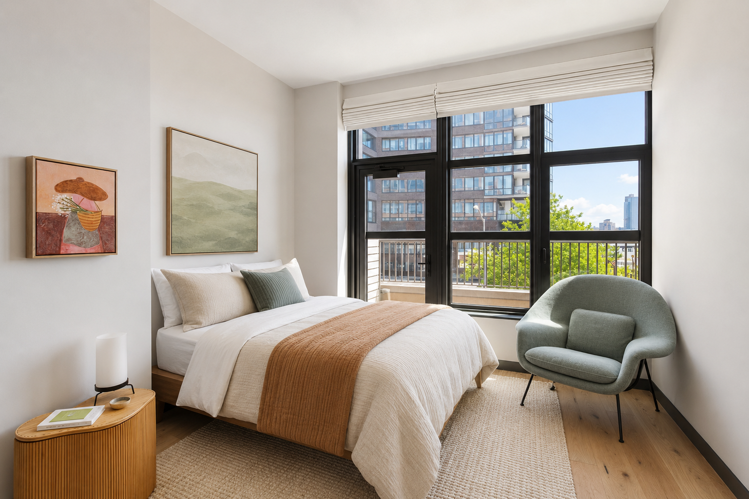 29 Huron Street, Unit 2DW Brooklyn, NY 11222 - Photo 6 of 21 a bedroom with a bed and a large window