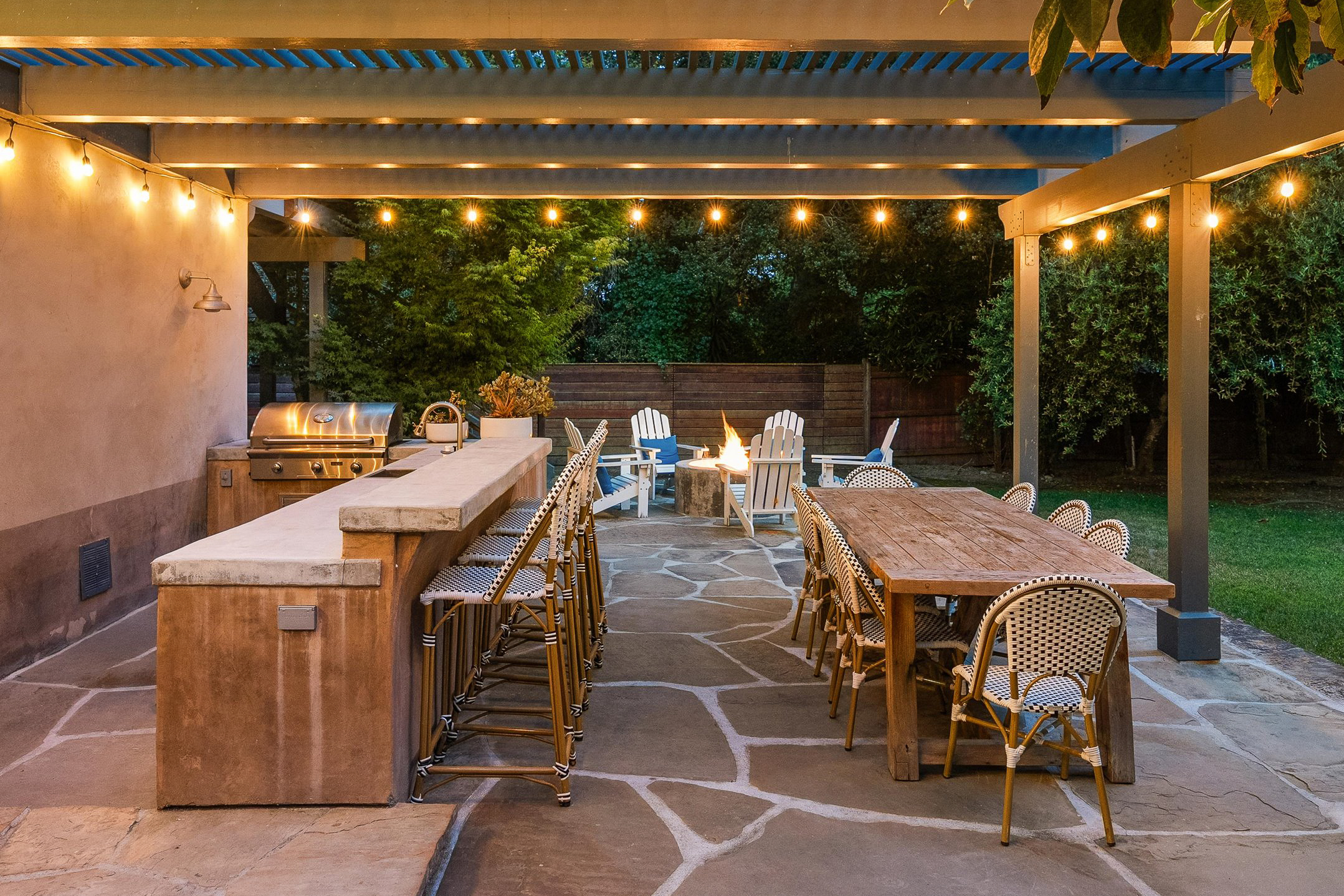 161 Loureyro Road Montecito, CA 93108 - Photo 42 of 52 a view of a patio with table and chairs with wooden floor and fence