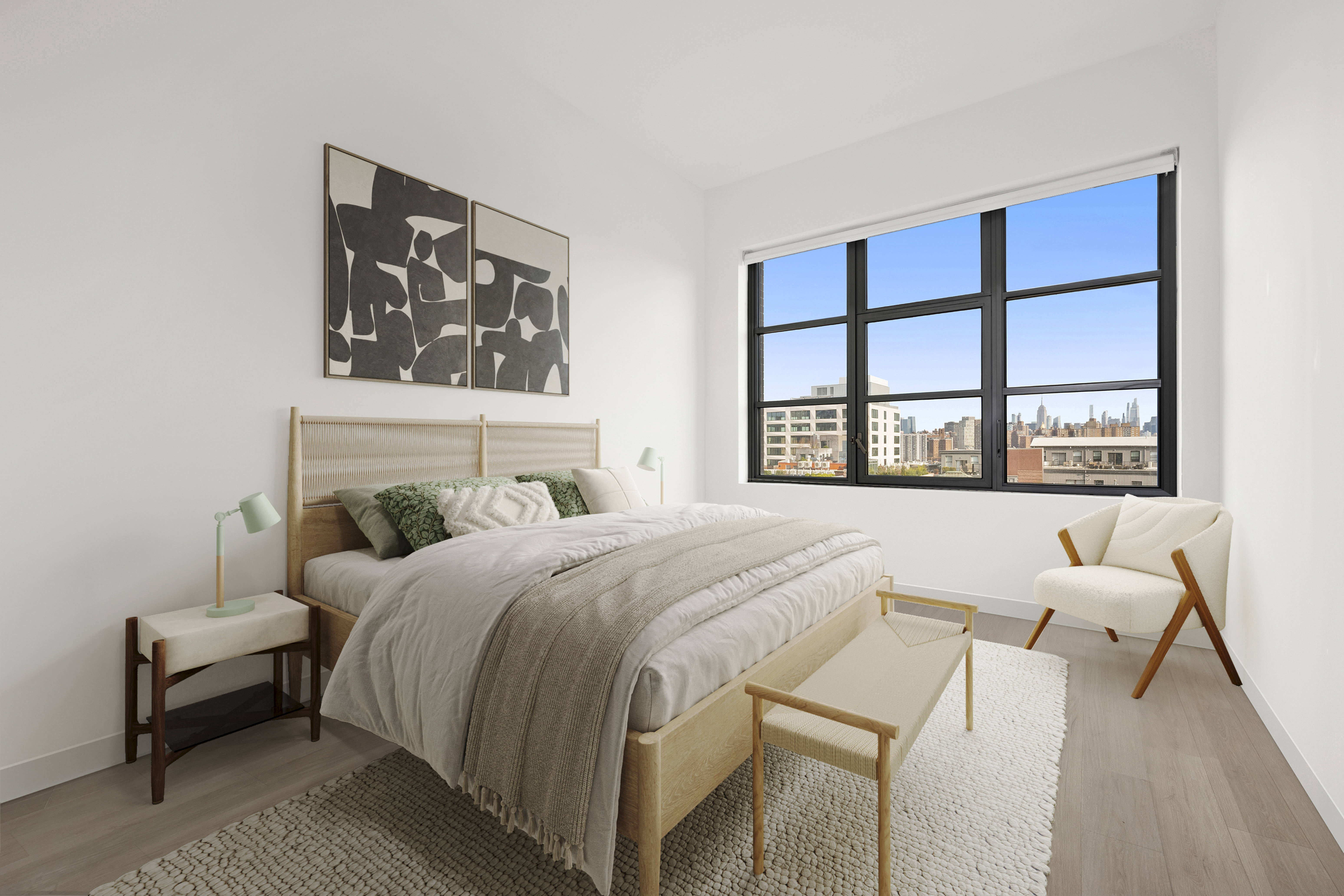 180 Front Street, Unit 7B Brooklyn, NY 11201 - Photo 8 of 25 a bedroom with a bed and a large window