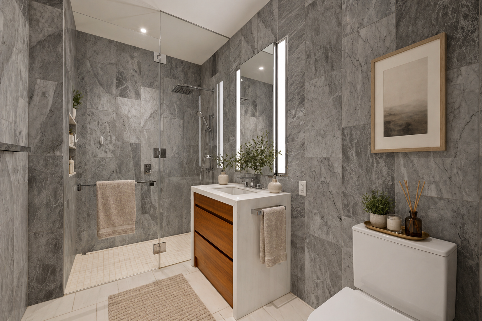 277 5th Avenue, Unit 21C Manhattan, NY 10016 - Photo 6 of 15 a bathroom with a sink a toilet and shower