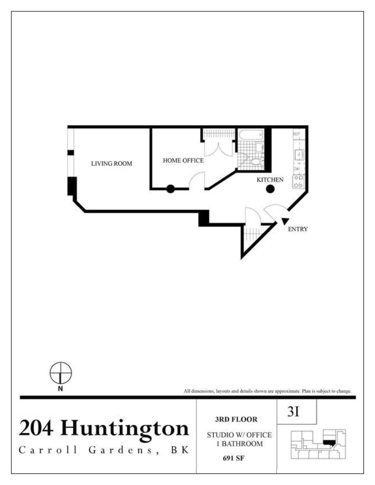 204 Huntington Street, Unit 3I Brooklyn, NY 11231 - Photo 5 of 5 a picture of a floor plan
