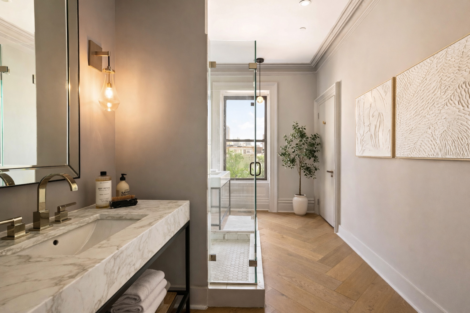 197 Clinton Street Brooklyn, NY 11201 - Photo 15 of 24 a bathroom with a tub sink and mirror