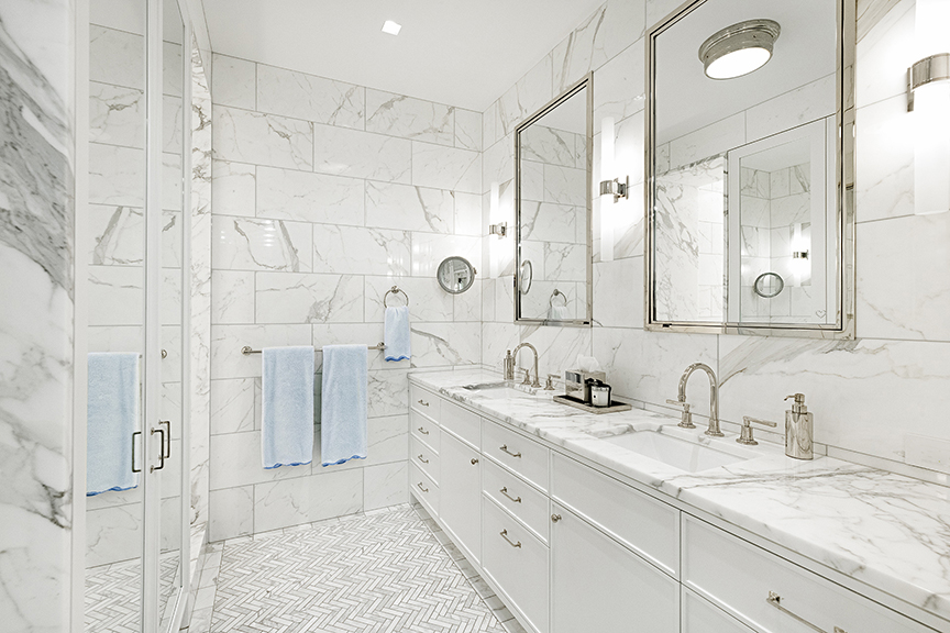 92 Laight Street, Unit 3ABC Manhattan, NY 10013 - Photo 15 of 26 a bathroom with a double vanity sink mirror and shower