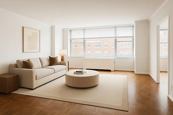 a living room with furniture and a window