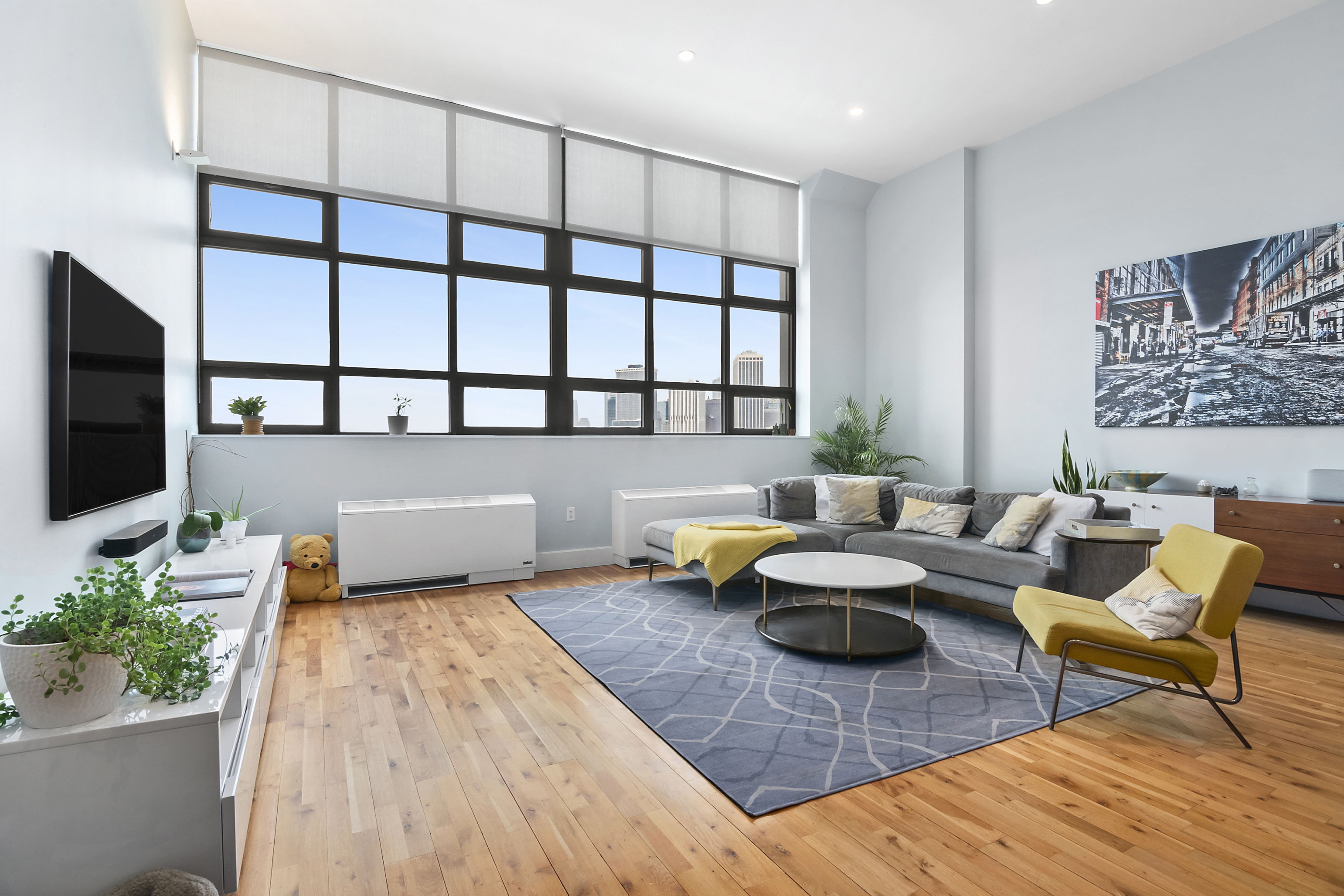 360 Furman Street, Unit 1036 Brooklyn, NY 11201 - Photo 3 of 45 a living room with furniture and a flat screen tv