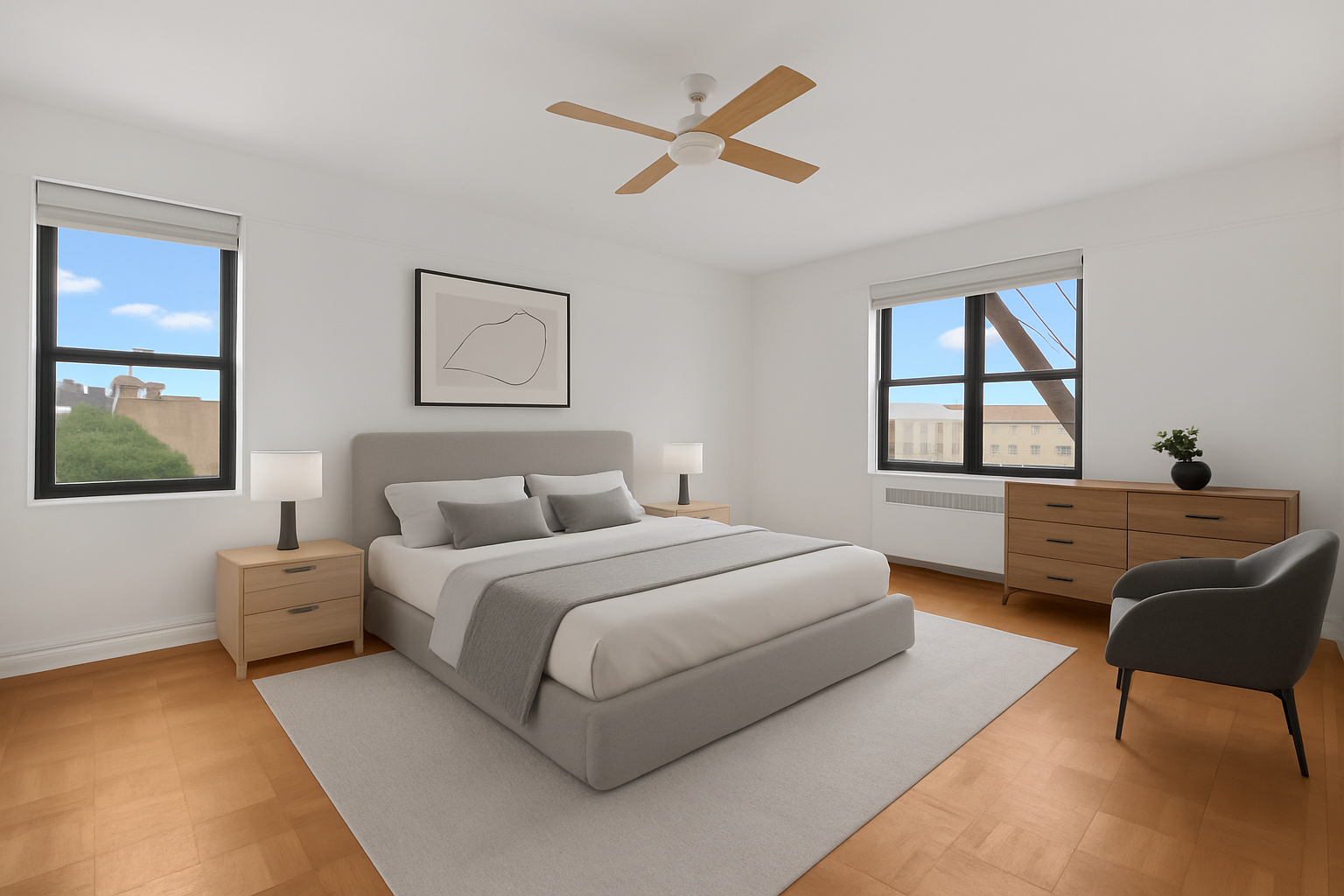 200 Pinehurst Avenue, Unit 5C Manhattan, NY 10033 - Photo 11 of 17 a bedroom with a bed and a window with couch