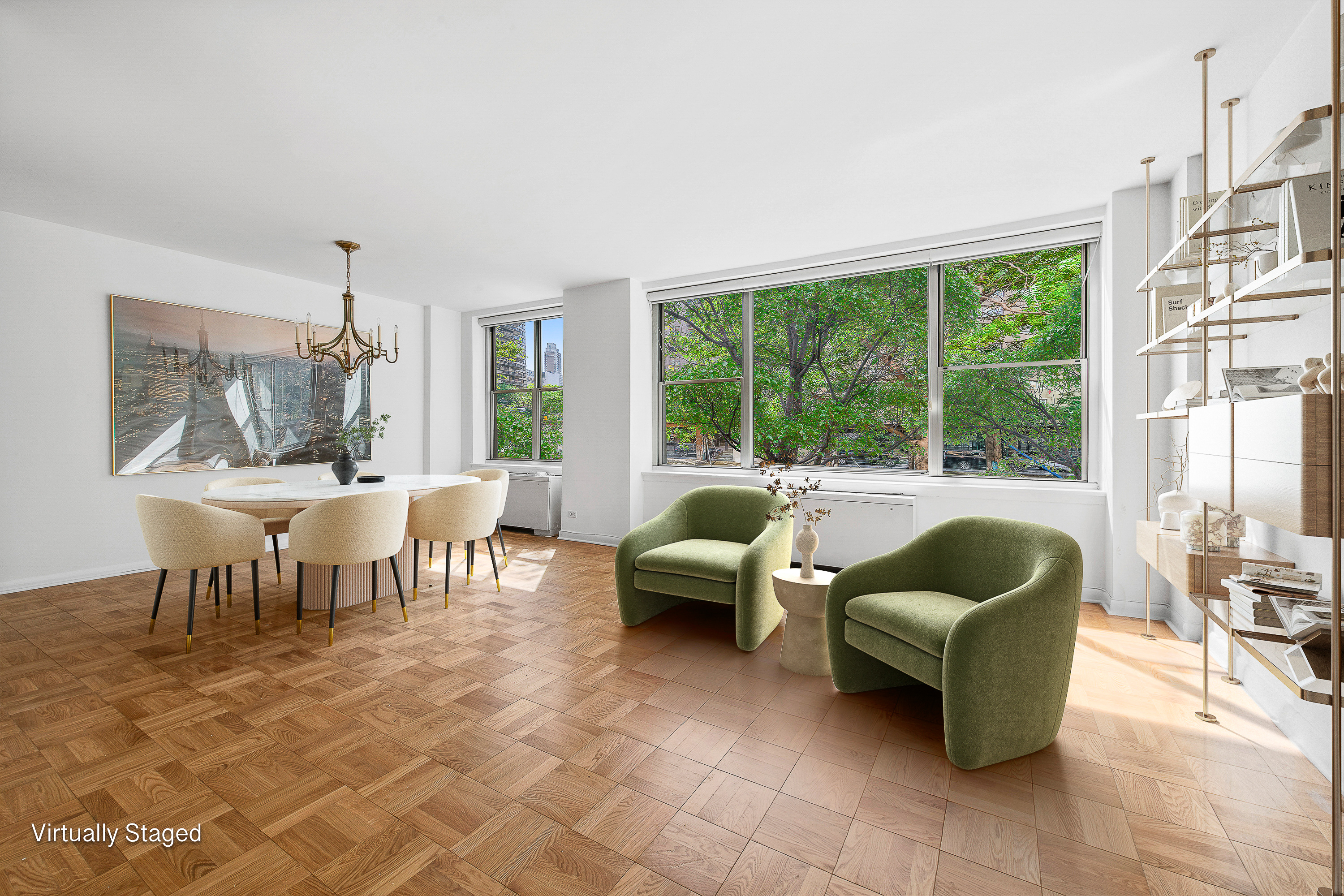 201 East 62nd Street, Unit 2C Manhattan, NY 10065 - Photo 4 of 14 a living room with furniture and a large window