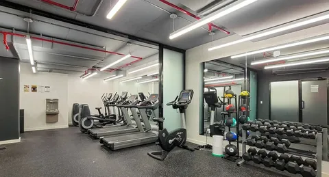 a view of a room with gym equipment
