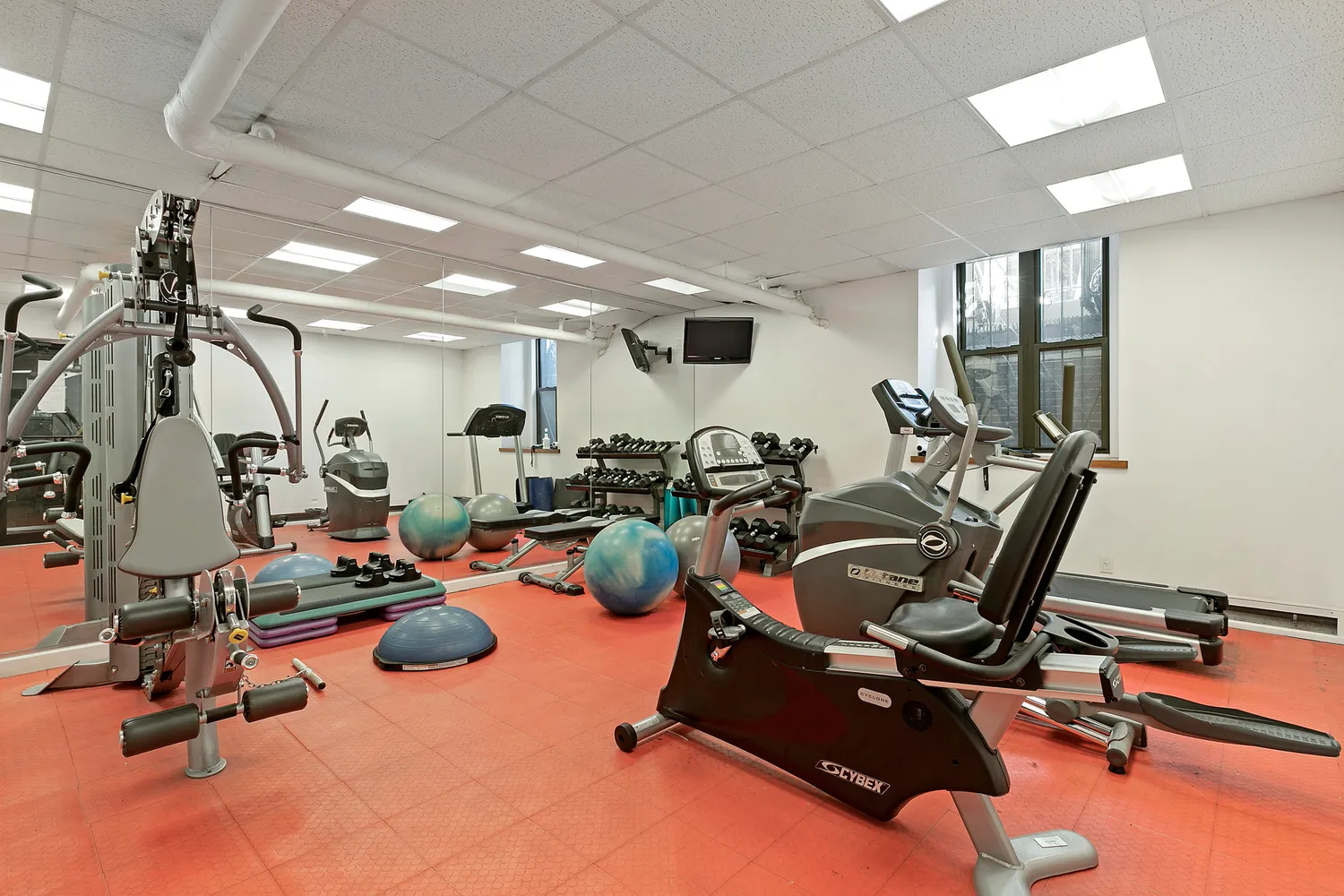 a view of a room with gym equipment