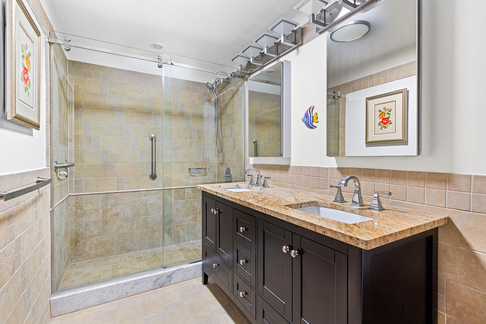 145 Park Place, Unit 6B Brooklyn, NY 11217 - Photo 12 of 17 a bathroom with a granite countertop sink mirror and double