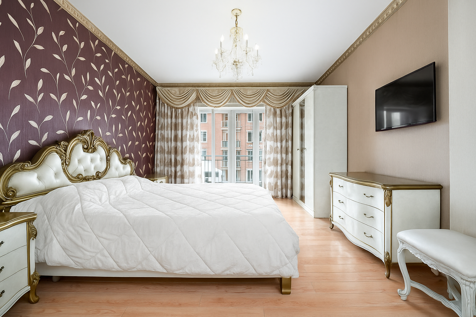 135 Oceana Drive East, Unit 2C Brooklyn, NY 11235 - Photo 7 of 29 a spacious bedroom with a bed and a flat screen tv