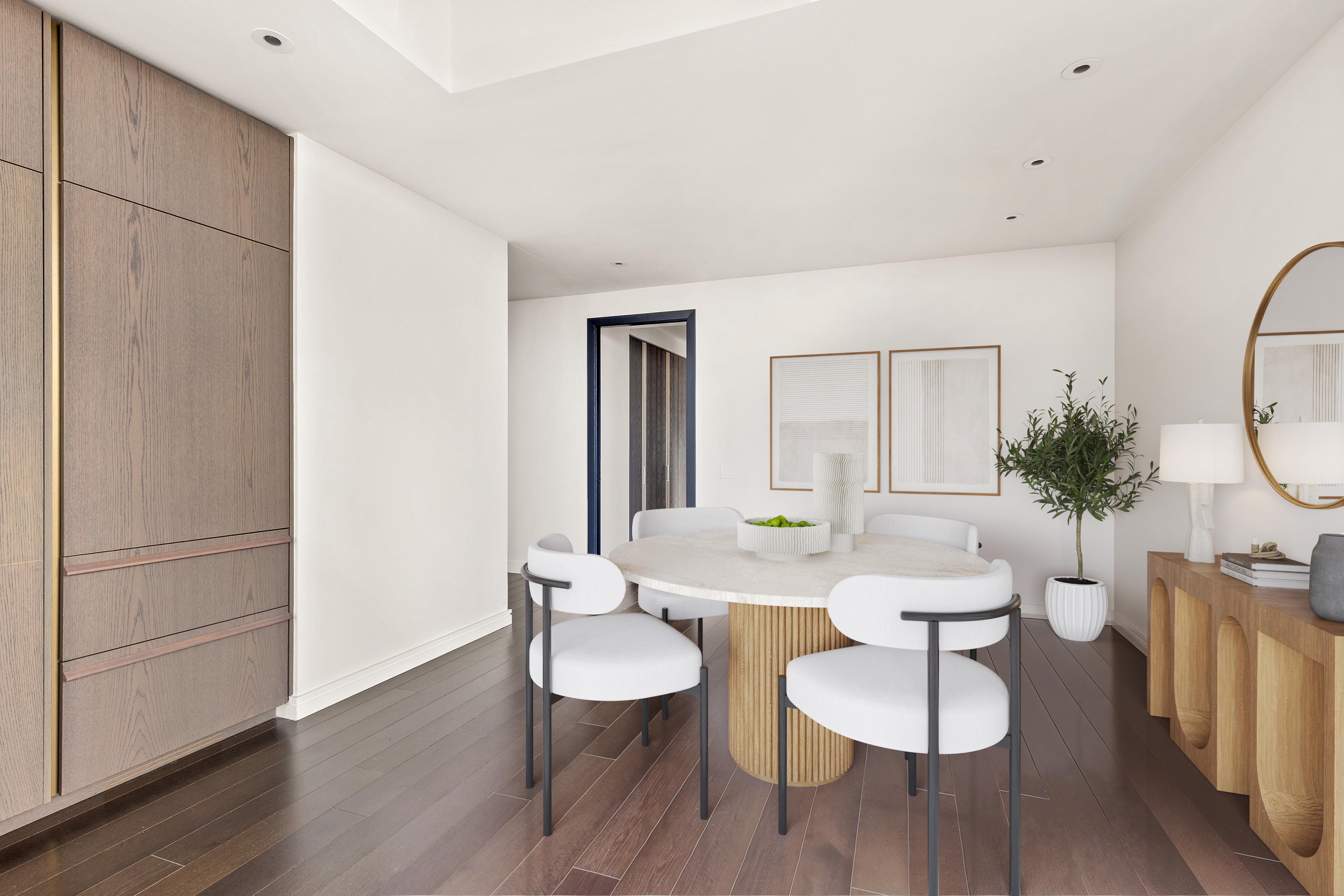 125 Greenwich Street, Unit 37C Manhattan, NY 10006 - Photo 5 of 24 a view of a dining room with furniture window and wooden floor