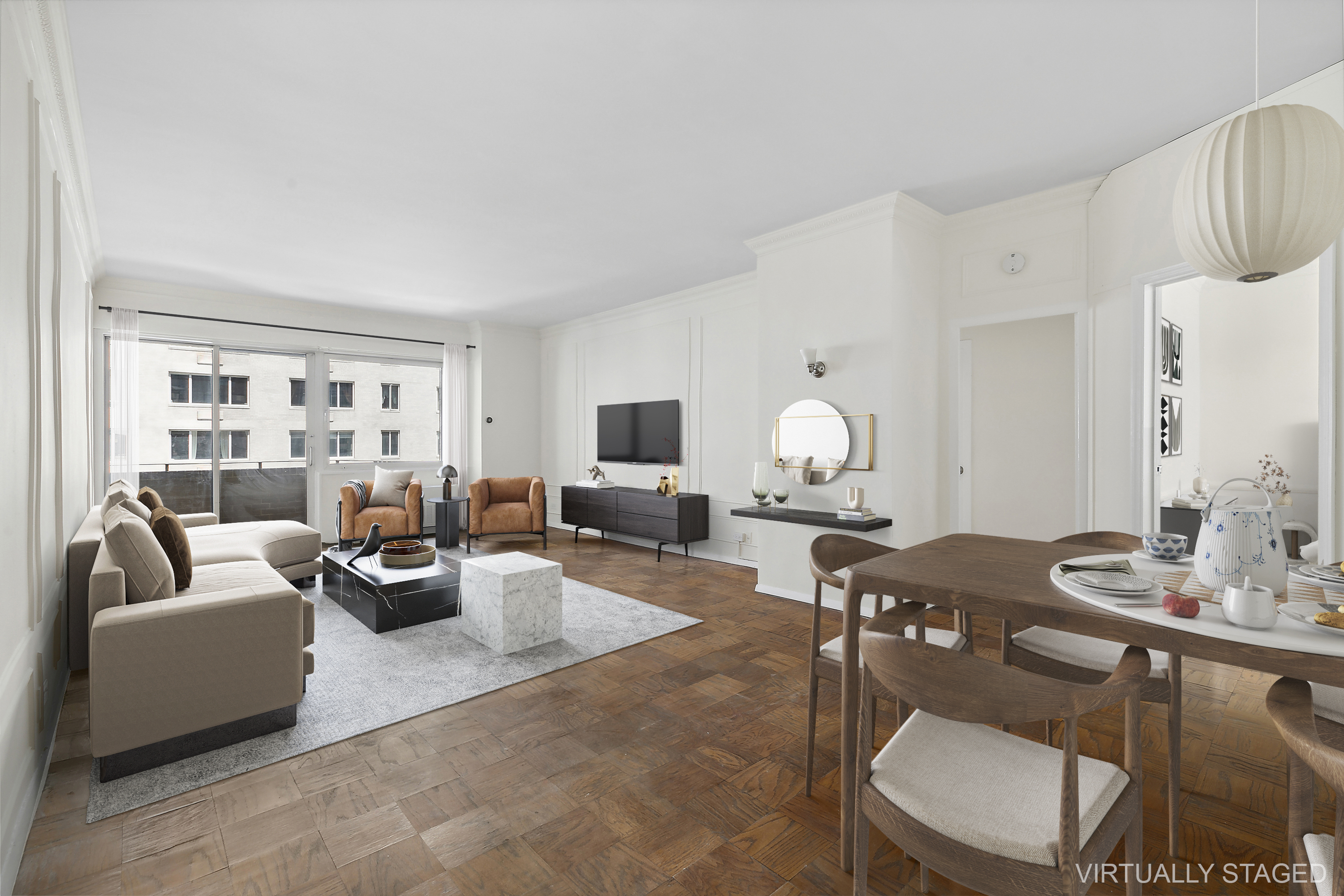 58 West 58th Street, Unit 4C Manhattan, NY 10019 - Photo 1 of 14 a living room with furniture potted plant and a window