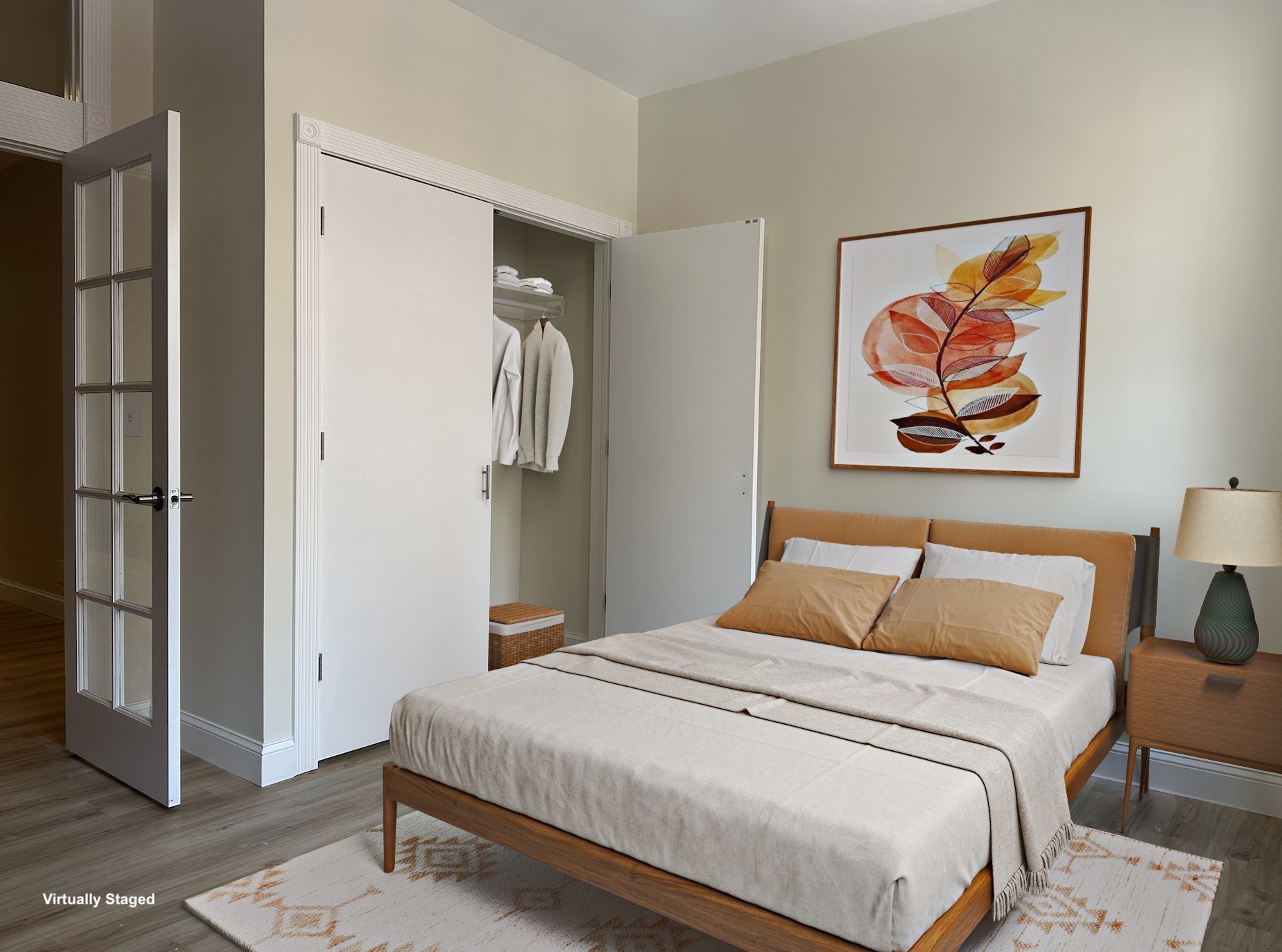 458 West 57th Street, Unit 4FE Manhattan, NY 10019 - Photo 3 of 13 a bedroom with a bed and a painting on the wall