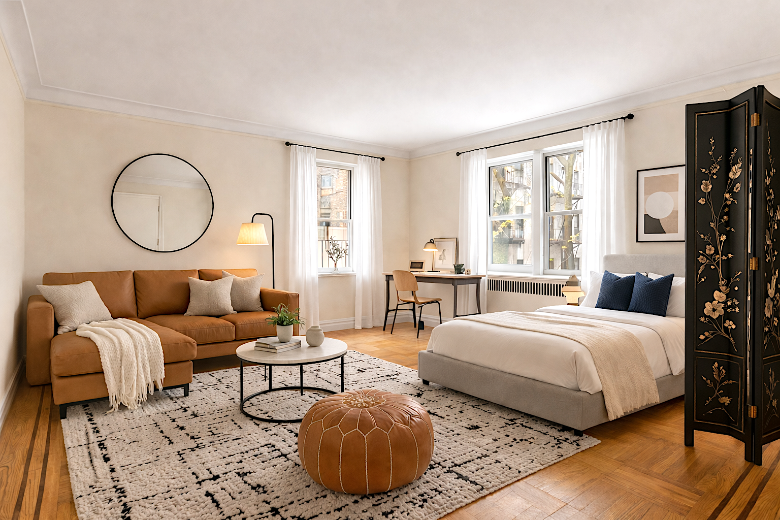 a bedroom with bed and a window