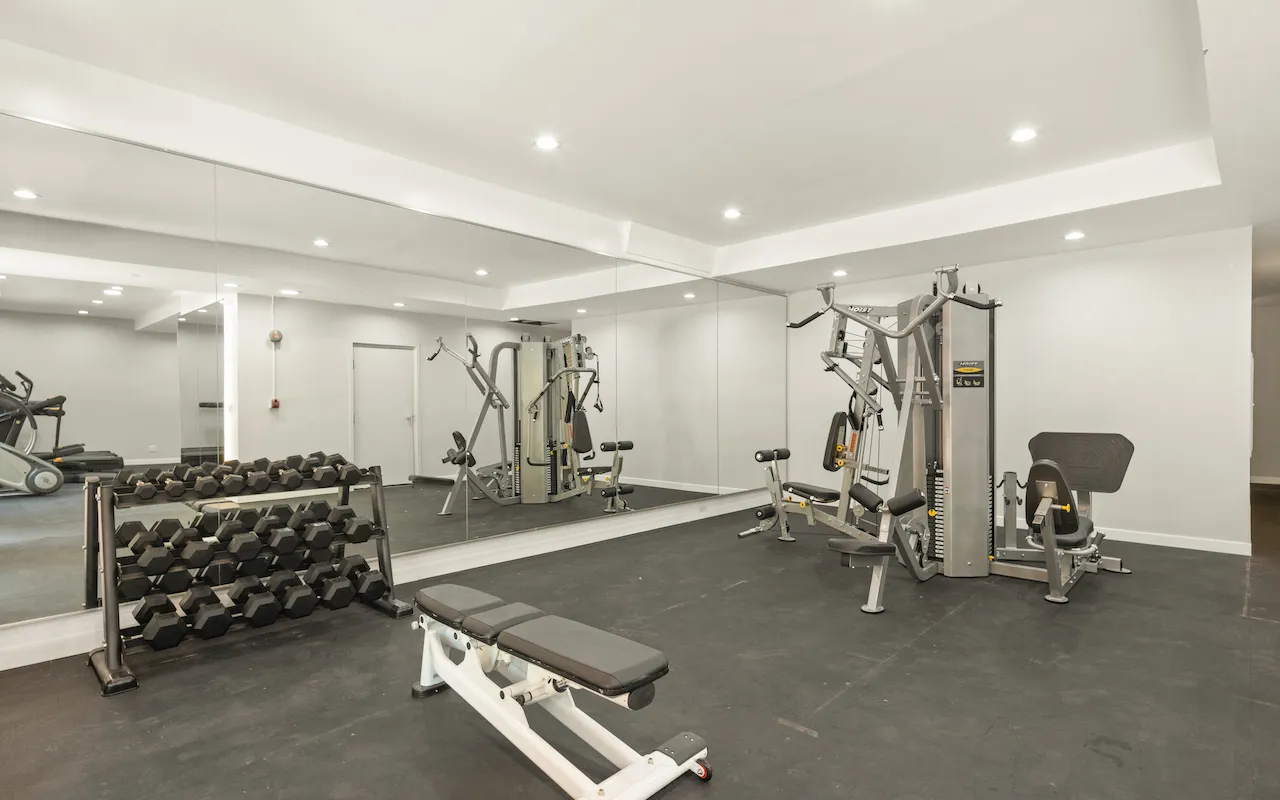 a view of a room with gym equipment