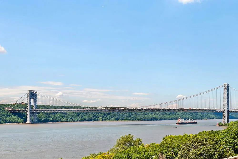 a view of a lake with a city