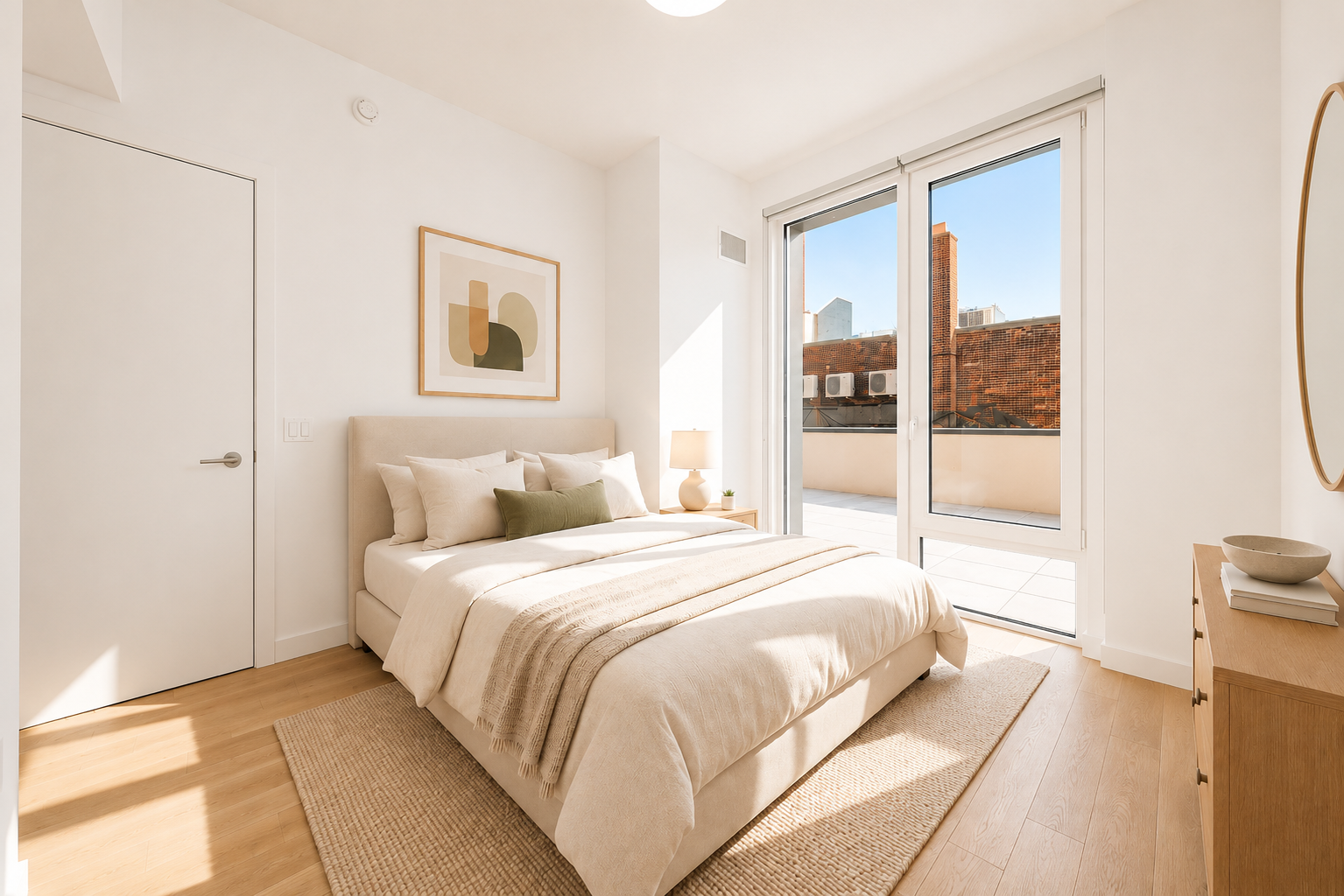 130 2nd Street, Unit 2B Brooklyn, NY 11231 - Photo 8 of 22 a bedroom with bed and a night stand