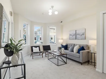 a living room with furniture potted plant and a window