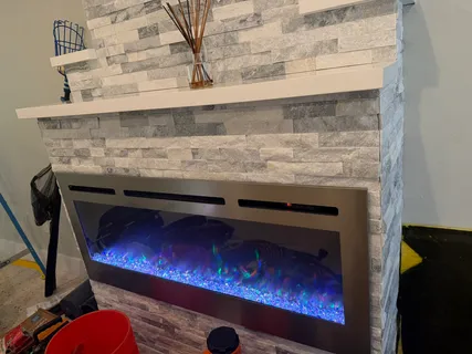 a close view of fireplace