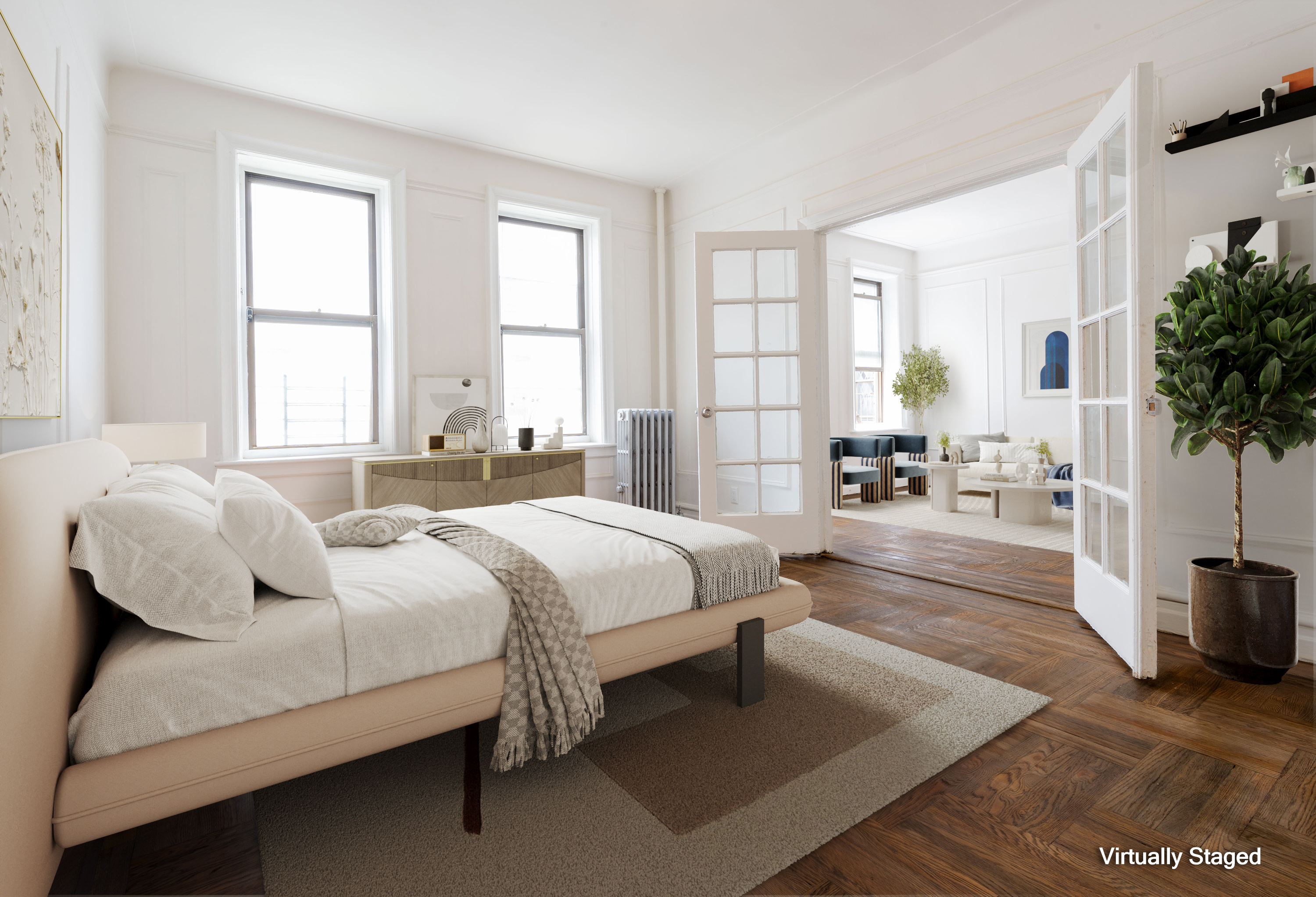 1405 Prospect Place, Unit B11 Brooklyn, NY 11213 - Photo 2 of 12 a spacious bedroom with a bed couch and windows