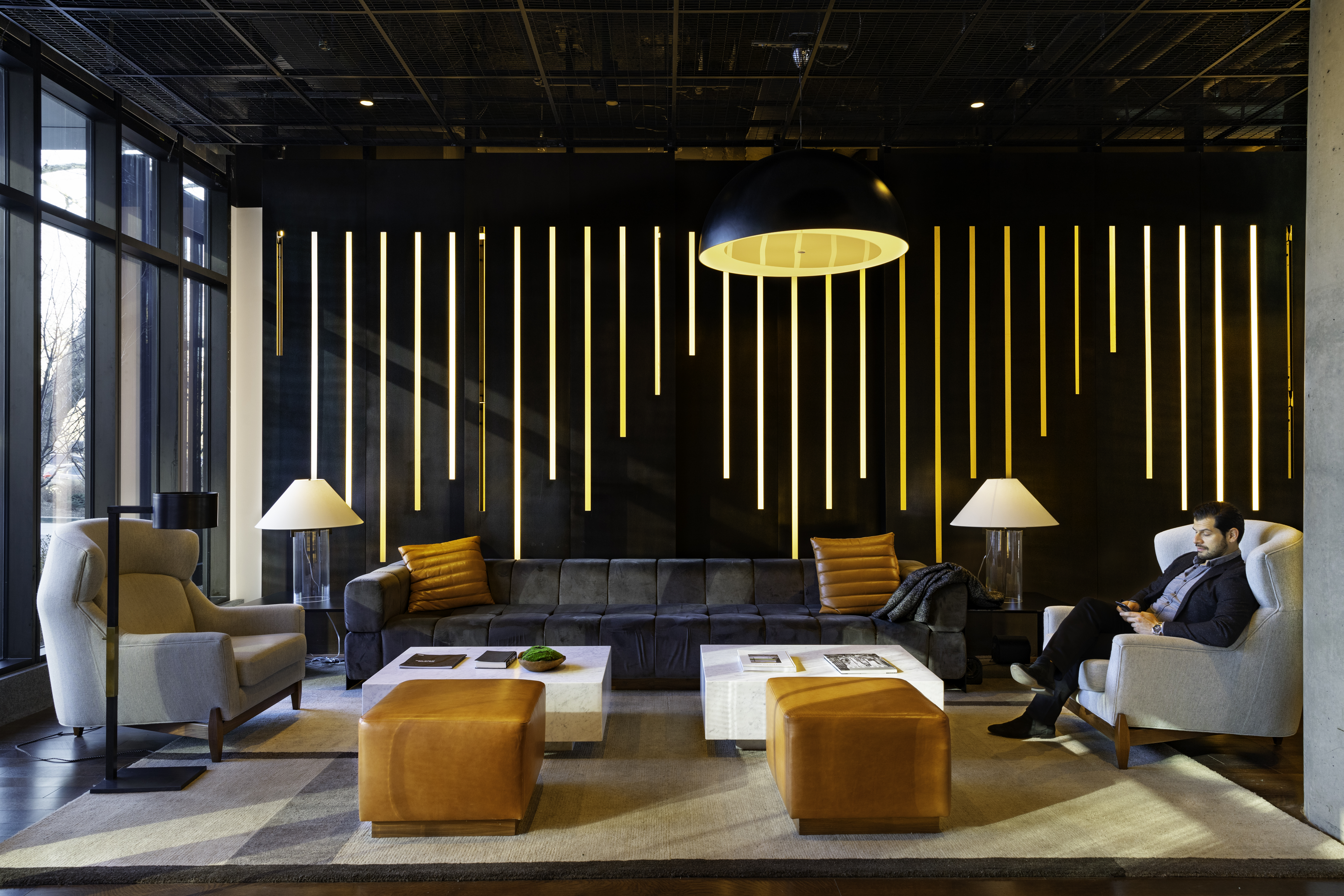 120 Nassau Street, Unit 29D Brooklyn, NY 11201 - Photo 7 of 12 a living room with furniture a lamp and a fireplace