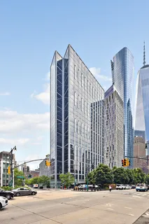 a city view with tall buildings