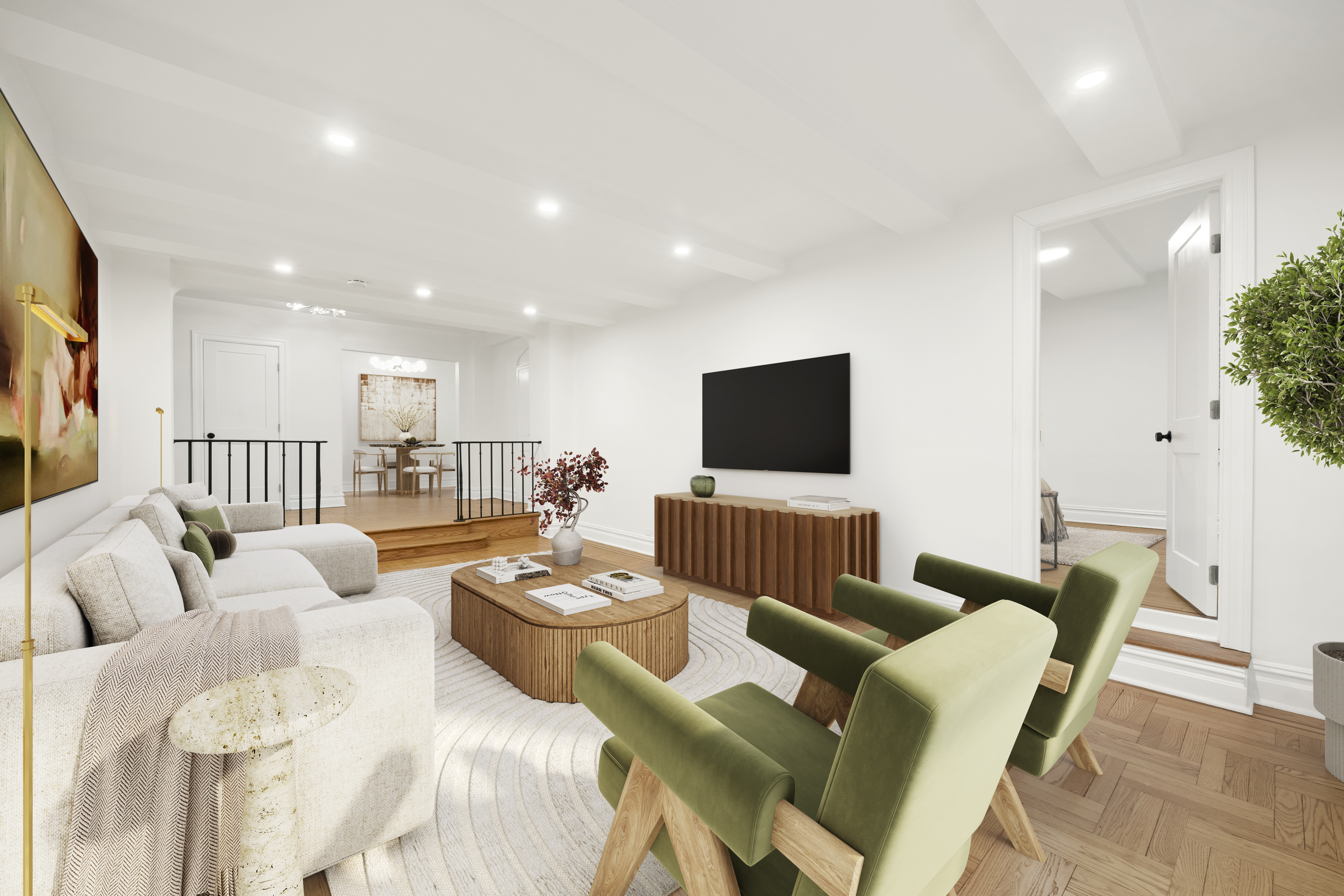 152 East 94th Street, Unit 2J Manhattan, NY 10128 - Photo 3 of 18 a living room with furniture and a flat screen tv