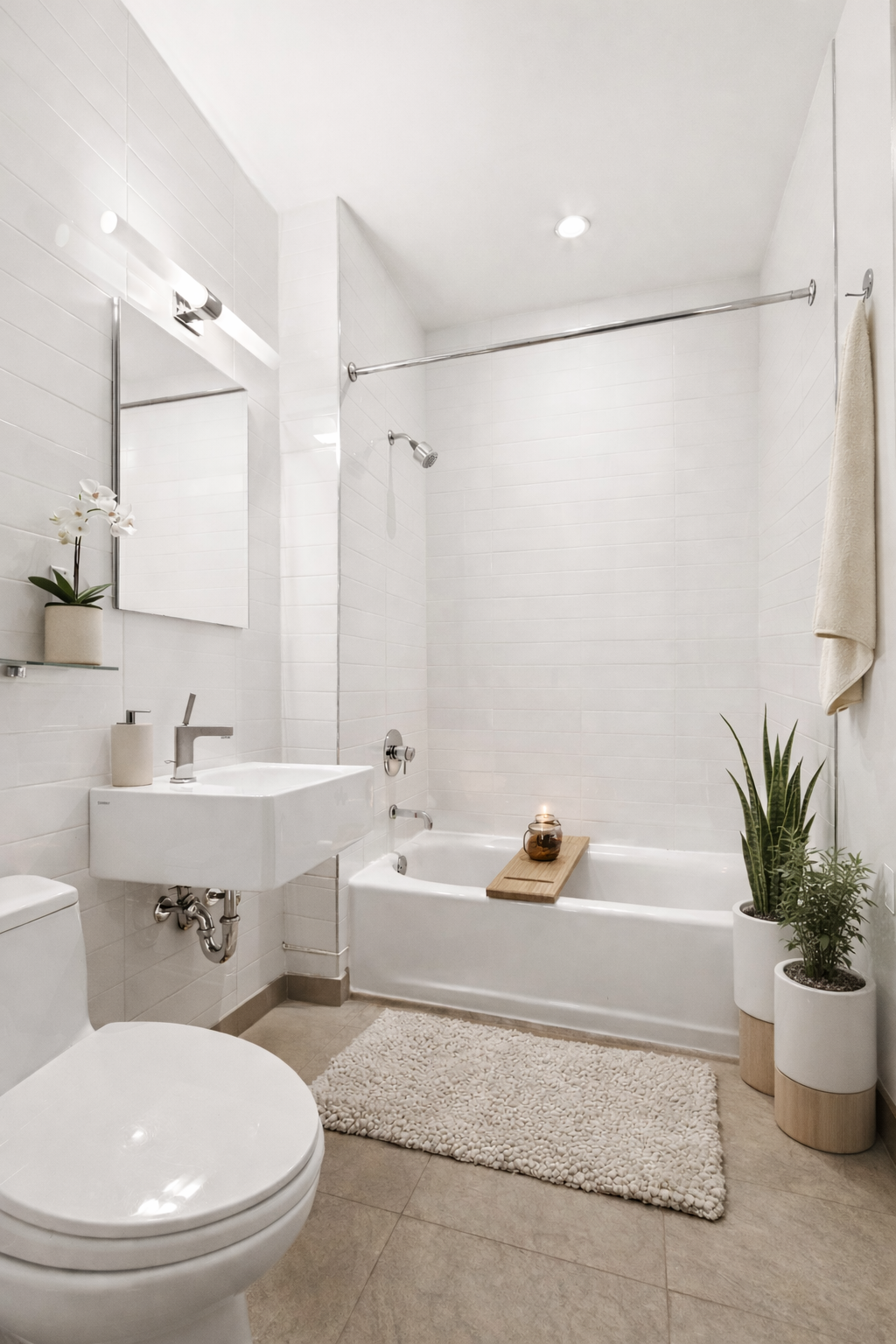 360 Furman Street, Unit 702 Brooklyn, NY 11201 - Photo 9 of 28 a bathroom with a sink a mirror a toilet and a bathtub
