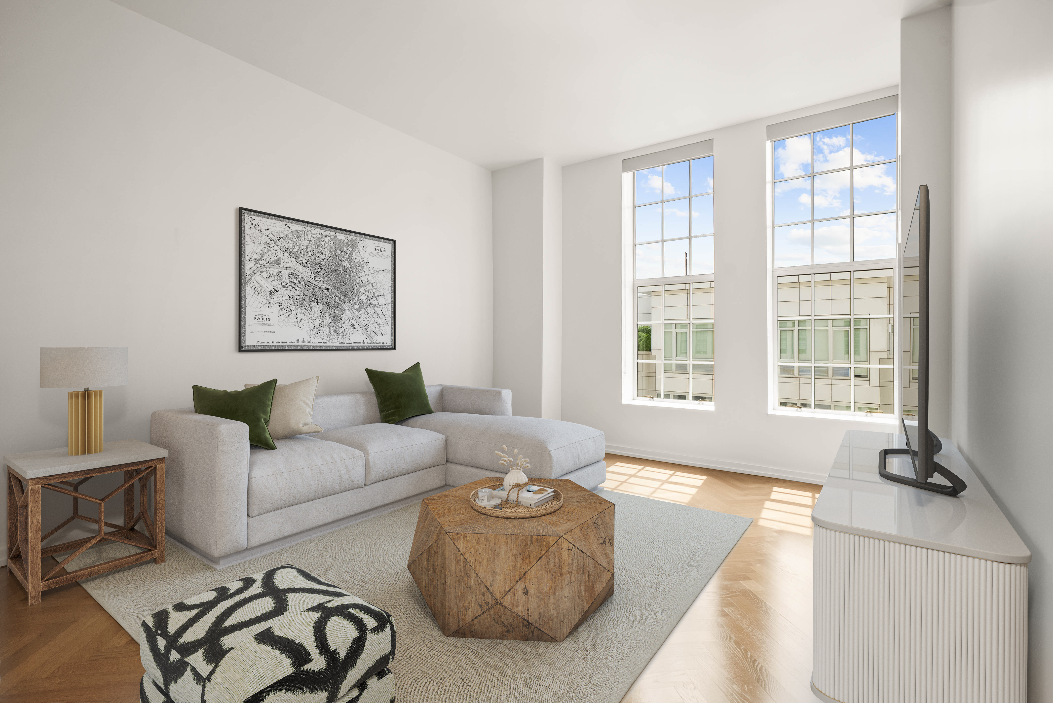 a living room with furniture and a window