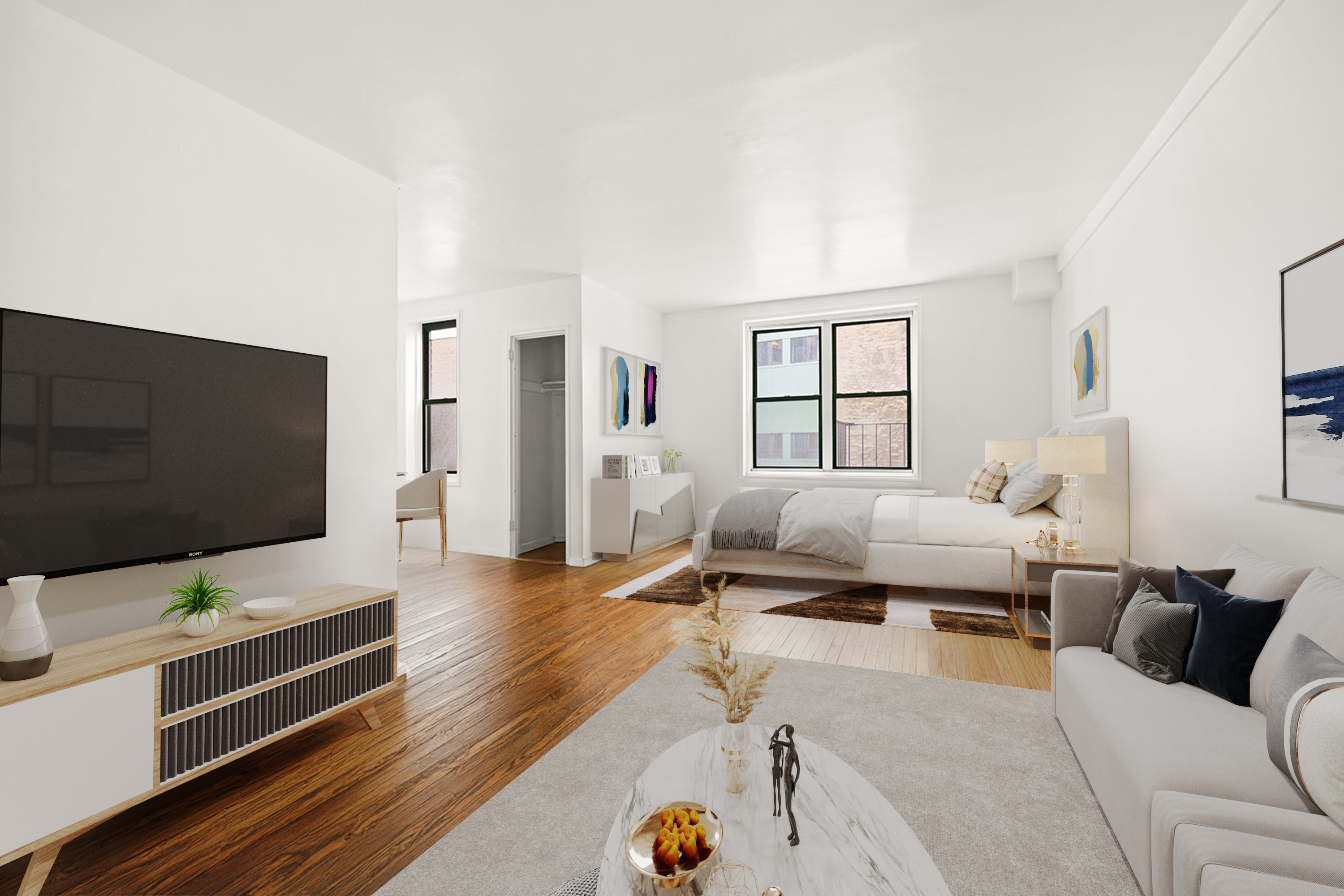 88 Bleecker Street, Unit 2A Manhattan, NY 10012 - Photo 1 of 7 a living room with furniture and a flat screen tv