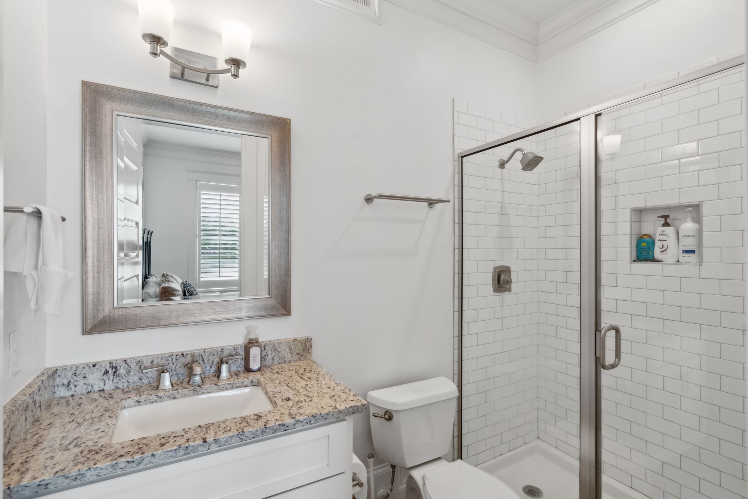249 Pointe Overlook Drive Chapin, SC 29036 - Photo 39 of 56 a bathroom with a granite countertop sink toilet and shower