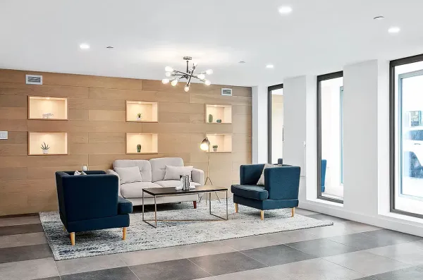 a living room with furniture and window