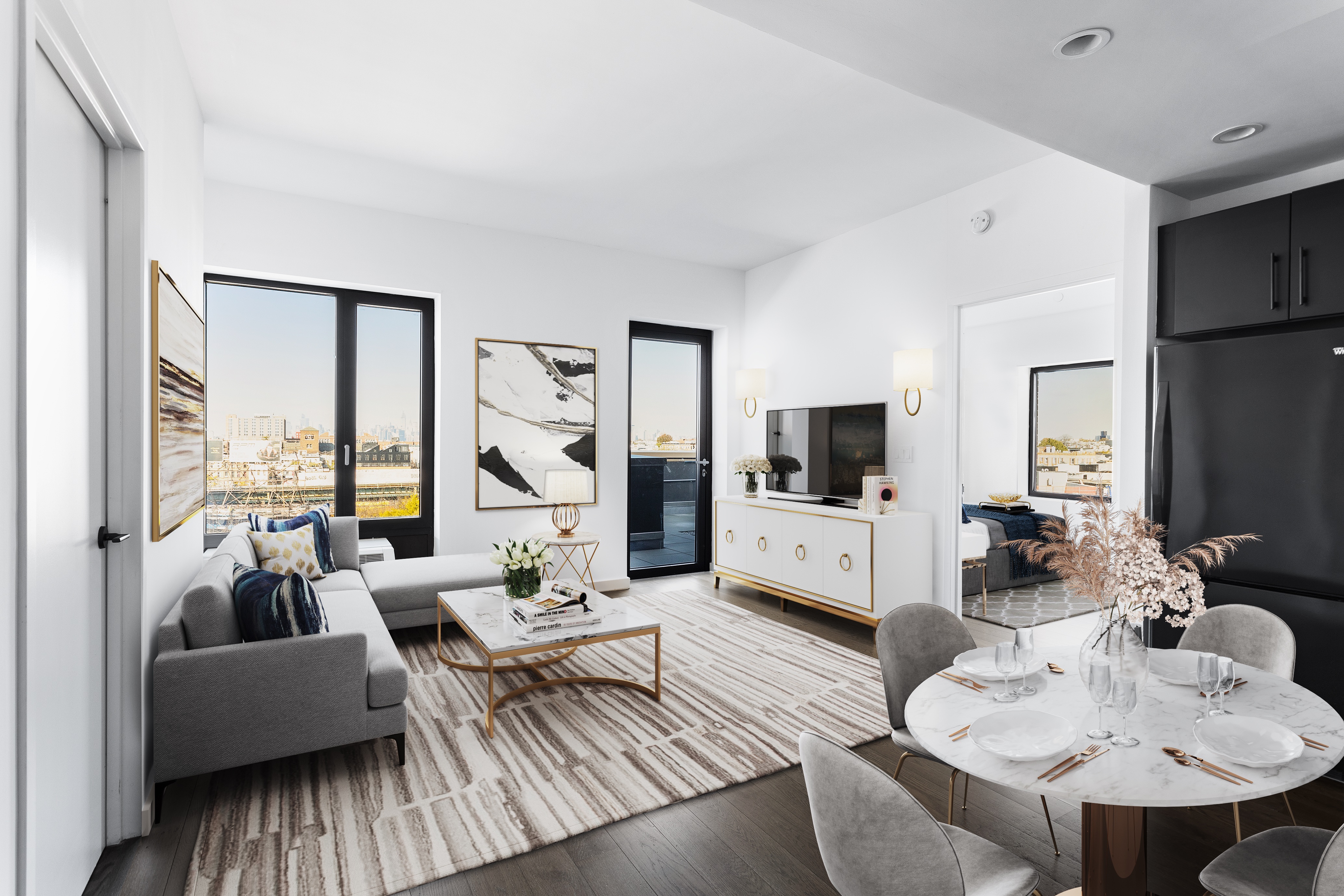 16-26 Madison Street, Unit PHA Queens, NY 11385 - Photo 1 of 16 a living room with furniture flat screen tv and a large window